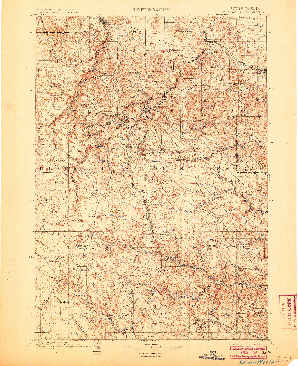 USGS 1:125000-SCALE QUADRANGLE FOR DEADWOOD, SD 1901