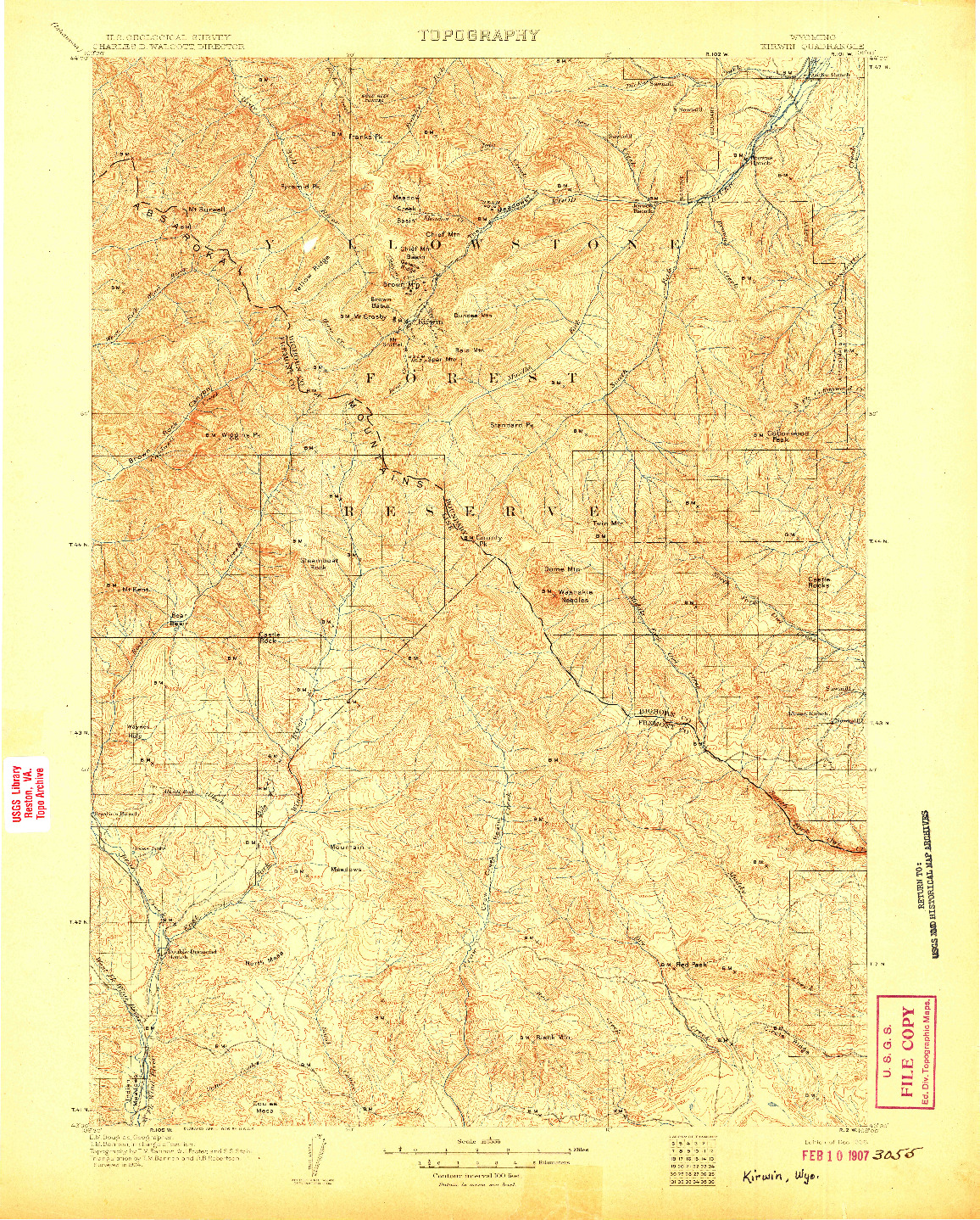 USGS 1:125000-SCALE QUADRANGLE FOR KIRWIN, WY 1906