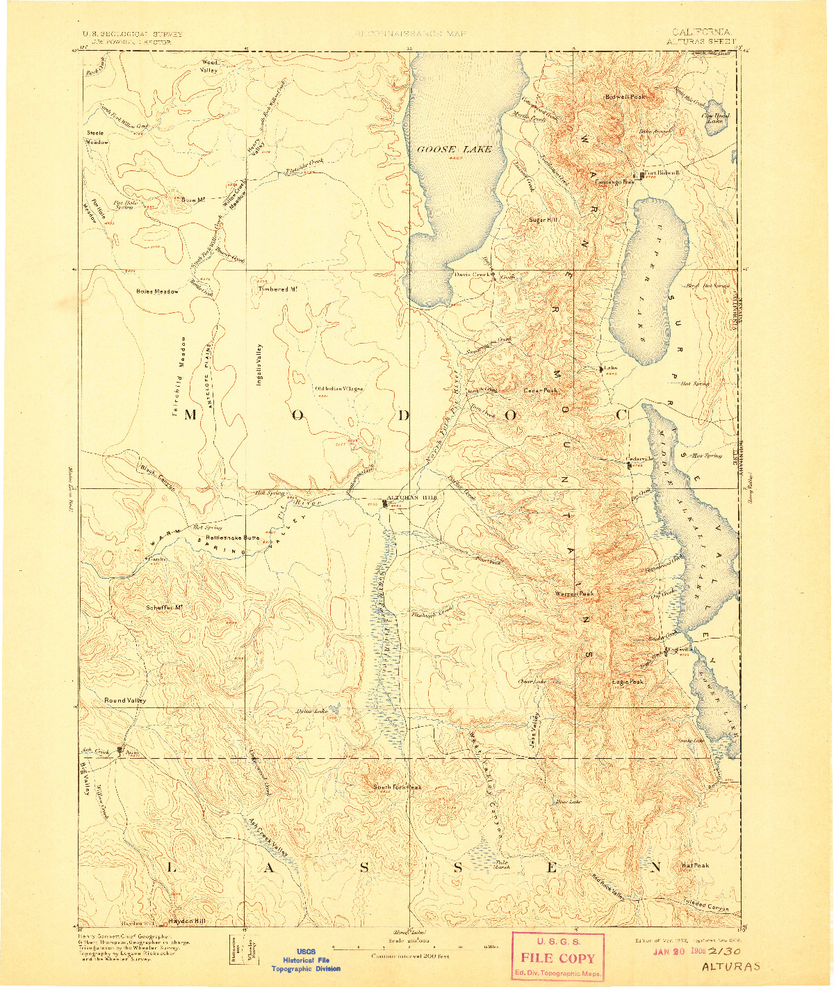 USGS 1:250000-SCALE QUADRANGLE FOR ALTURAS, CA 1892