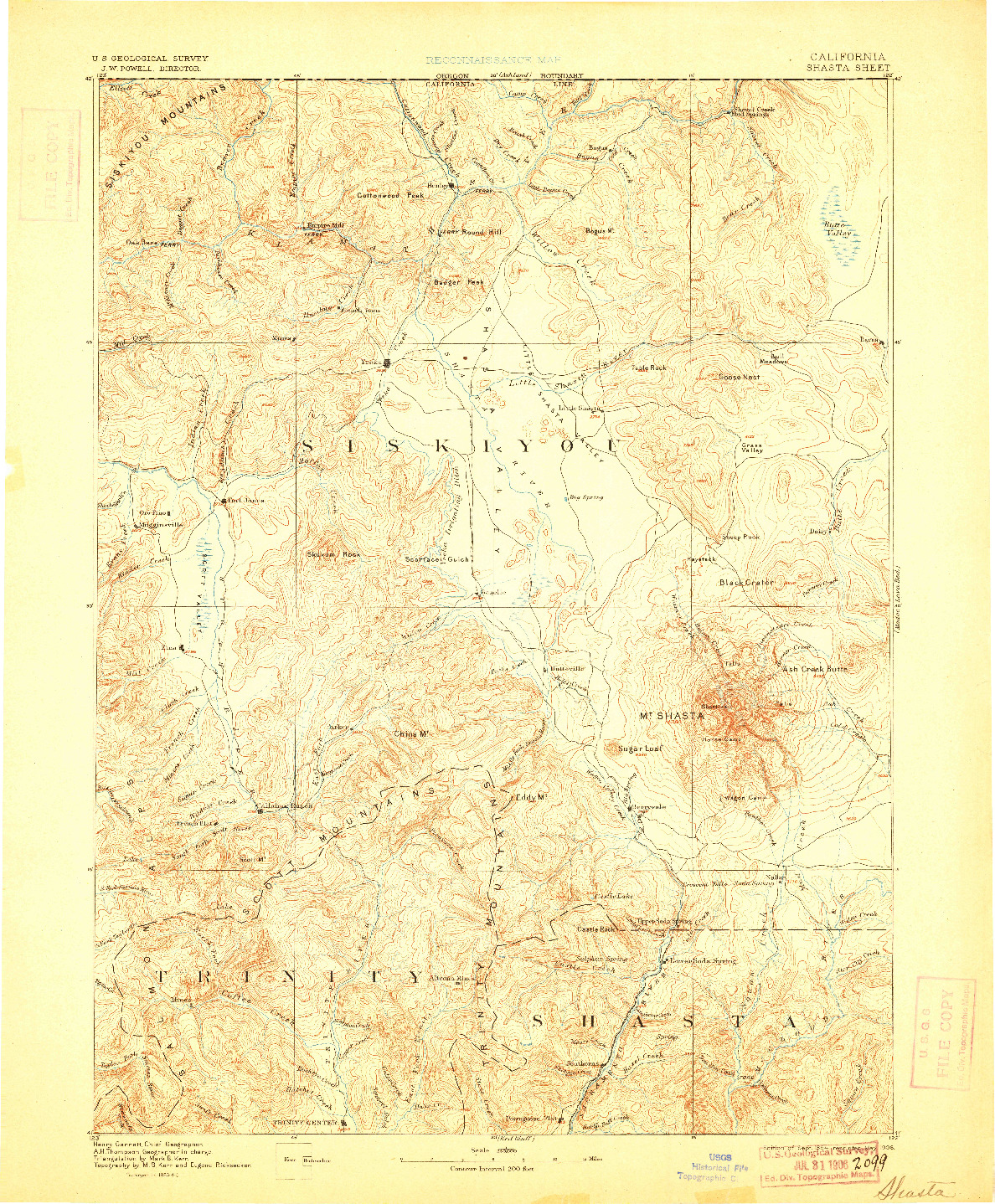 USGS 1:250000-SCALE QUADRANGLE FOR SHASTA, CA 1894