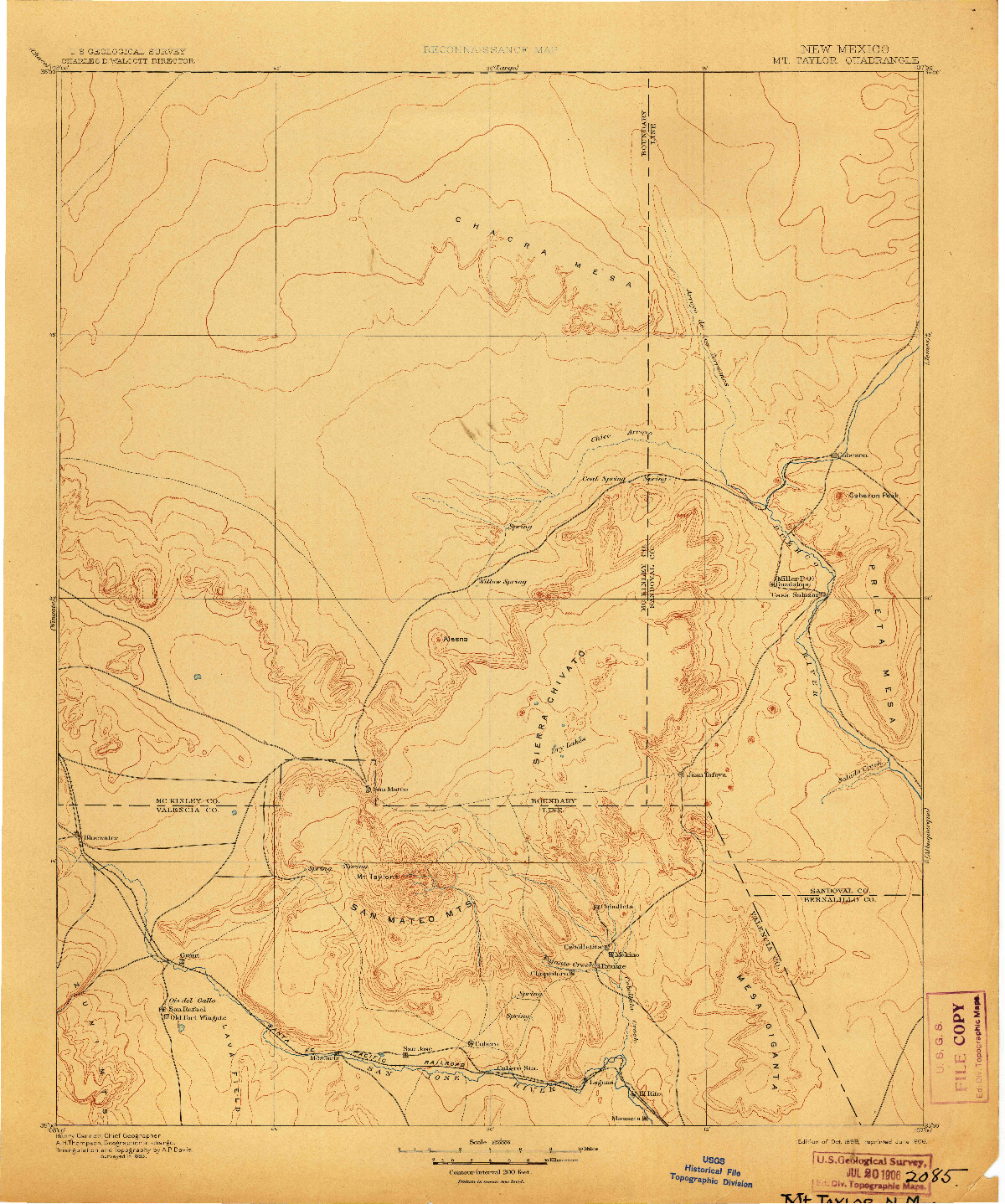 USGS 1:250000-SCALE QUADRANGLE FOR MT. TAYLOR, NM 1899