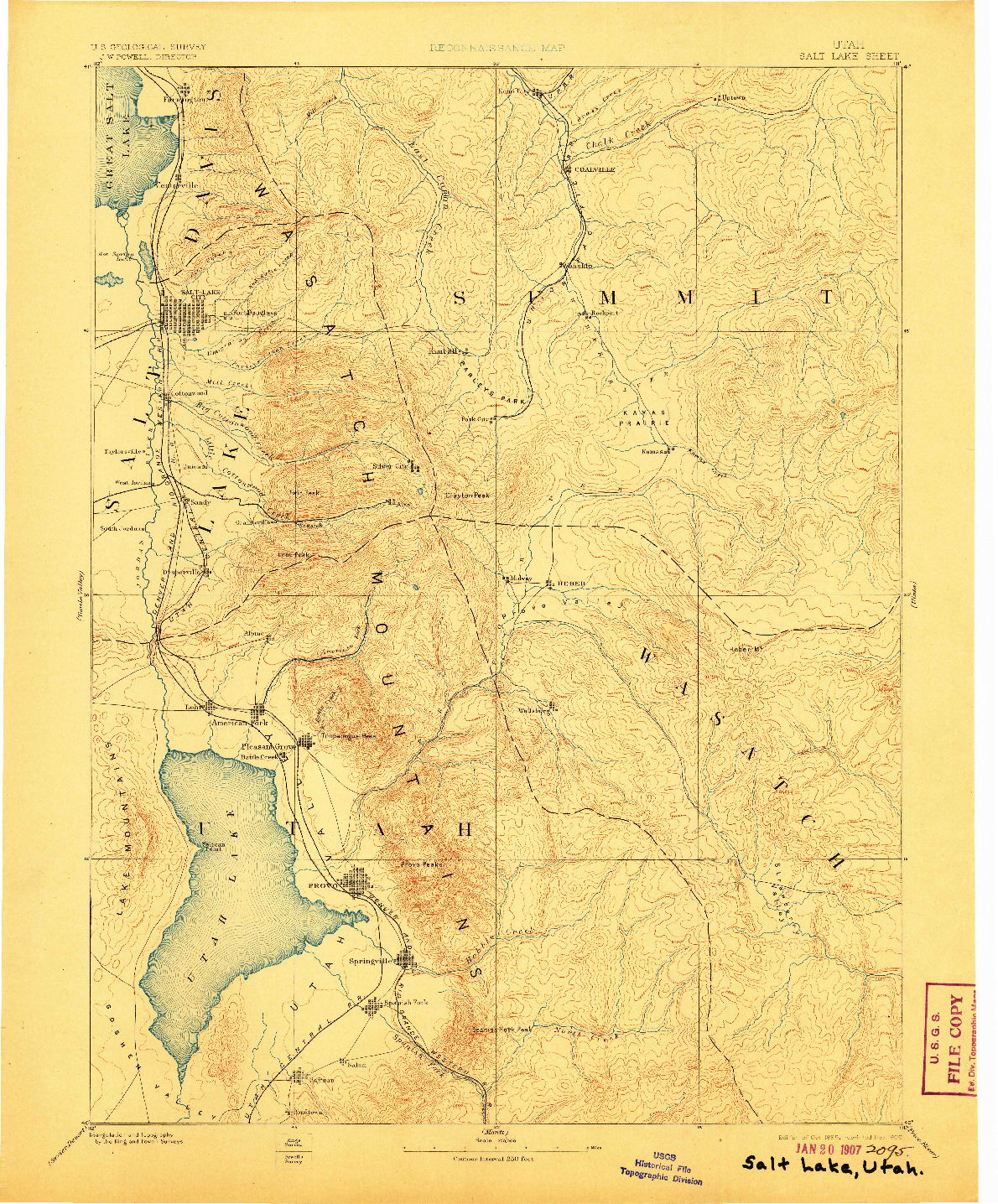 USGS 1:250000-SCALE QUADRANGLE FOR SALT LAKE, UT 1885