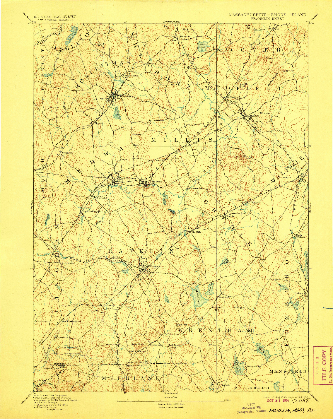 USGS 1:62500-SCALE QUADRANGLE FOR FRANKLIN, MA 1893