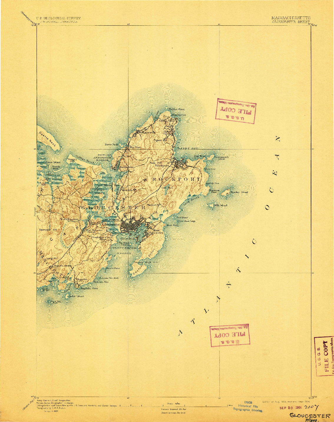 USGS 1:62500-SCALE QUADRANGLE FOR GLOUCESTER, MA 1893