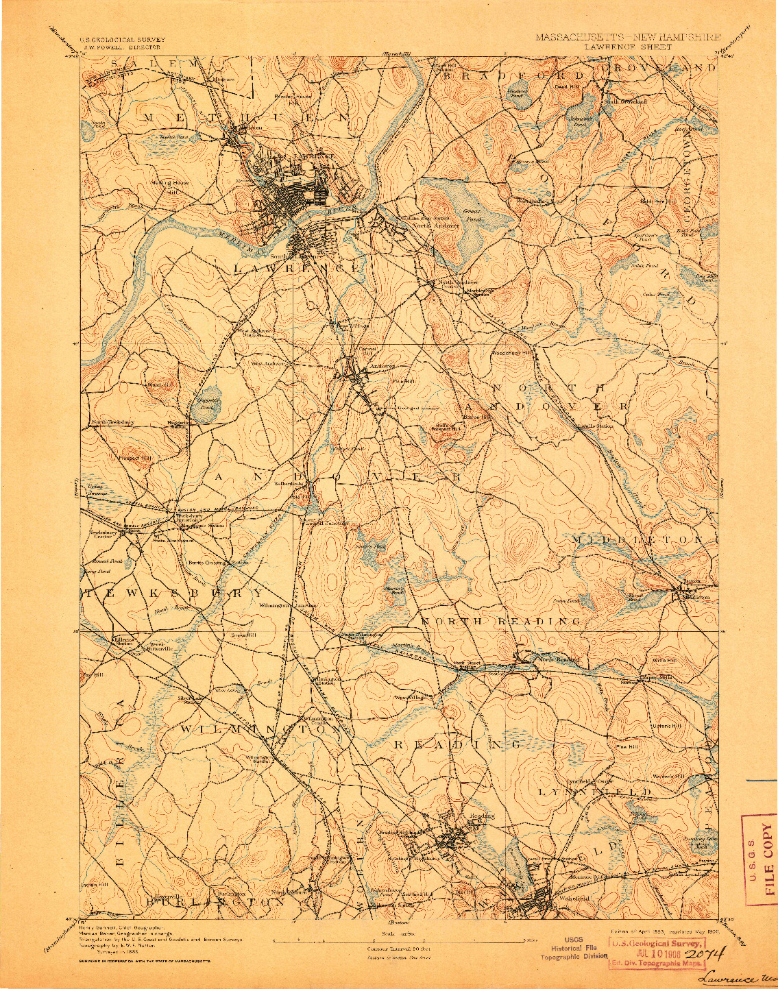 USGS 1:62500-SCALE QUADRANGLE FOR LAWRENCE, MA 1893