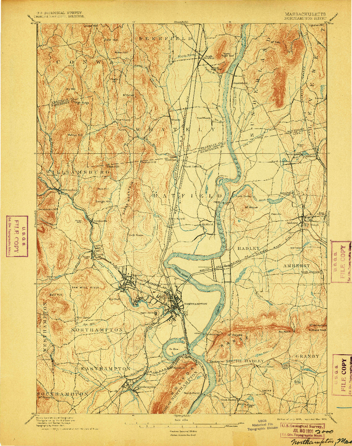 USGS 1:62500-SCALE QUADRANGLE FOR NORTHAMPTON, MA 1895