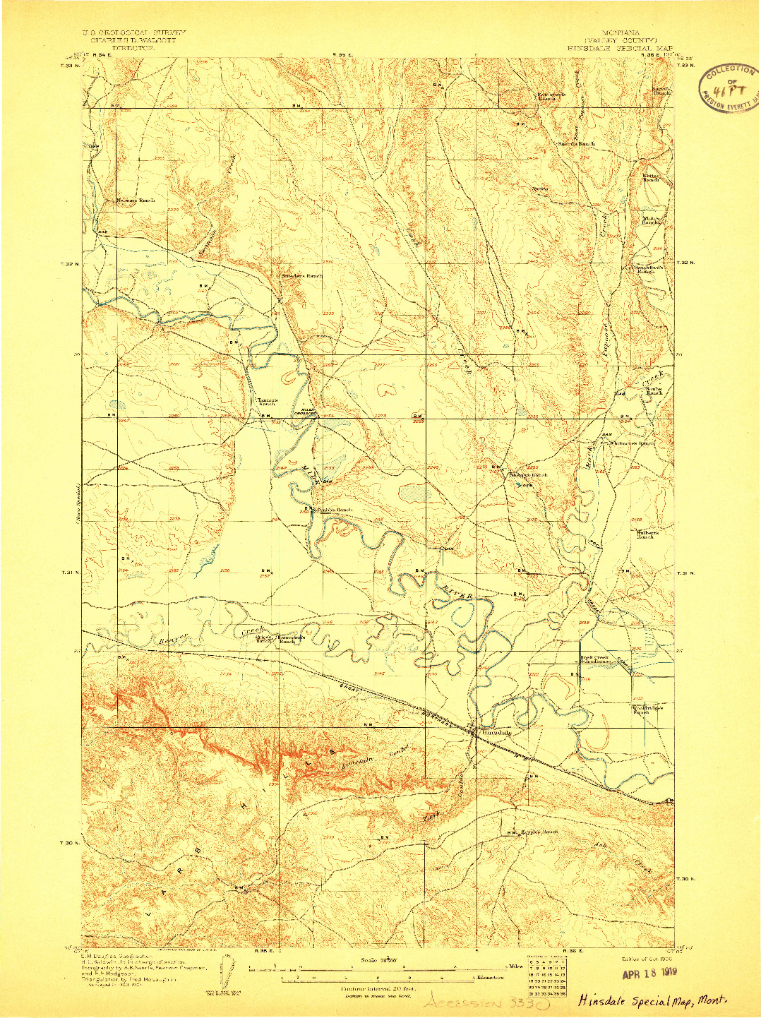 USGS 1:62500-SCALE QUADRANGLE FOR HINSDALE SPECIAL MAP, MT 1906