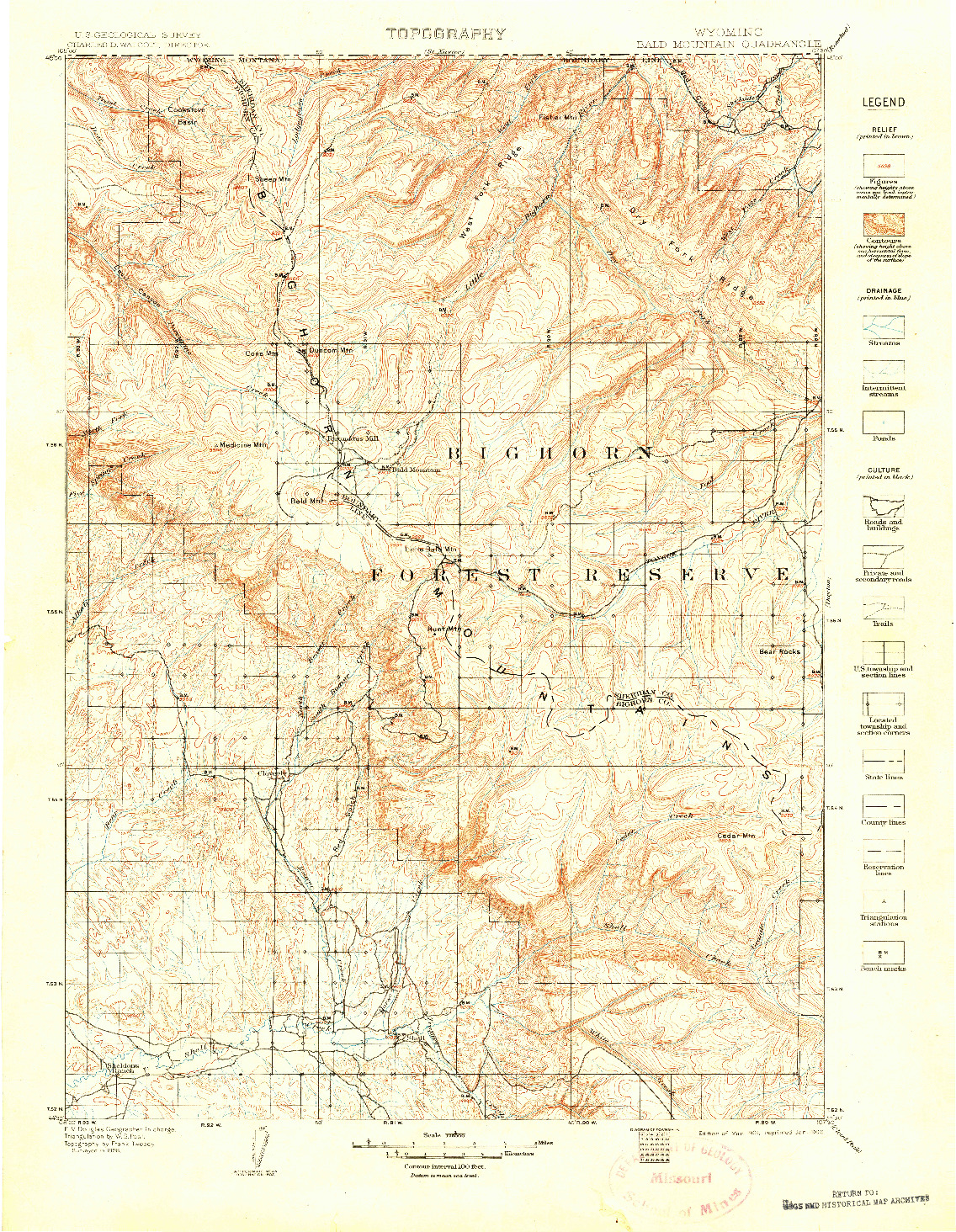 USGS 1:125000-SCALE QUADRANGLE FOR BALD MOUNTAIN, WY 1901