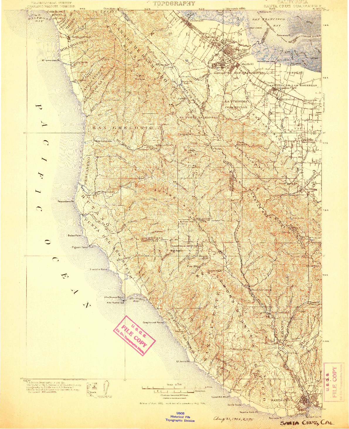 USGS 1:125000-SCALE QUADRANGLE FOR SANTA CRUZ, CA 1902