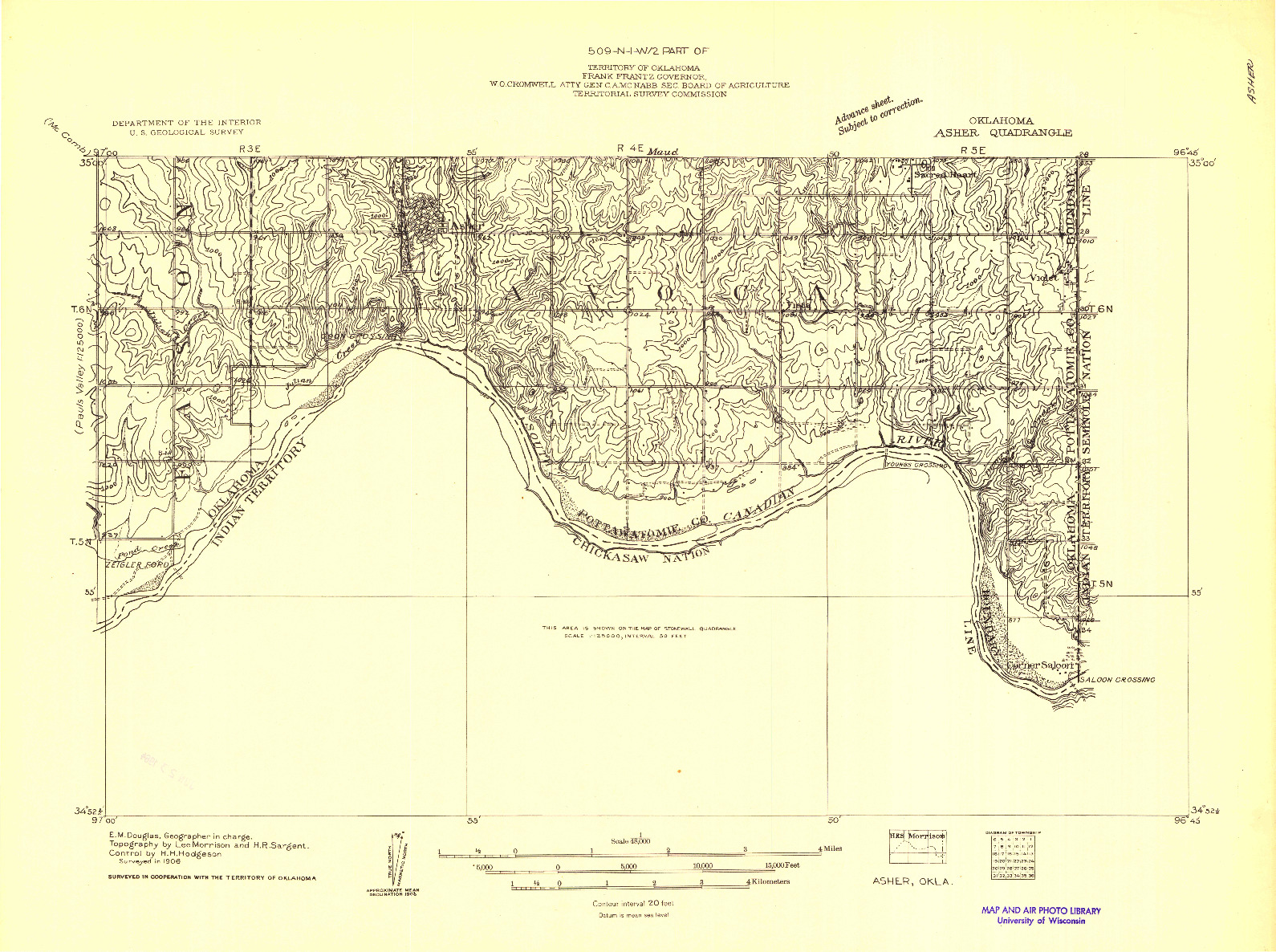 USGS 1:48000-SCALE QUADRANGLE FOR ASHER, OK 1906