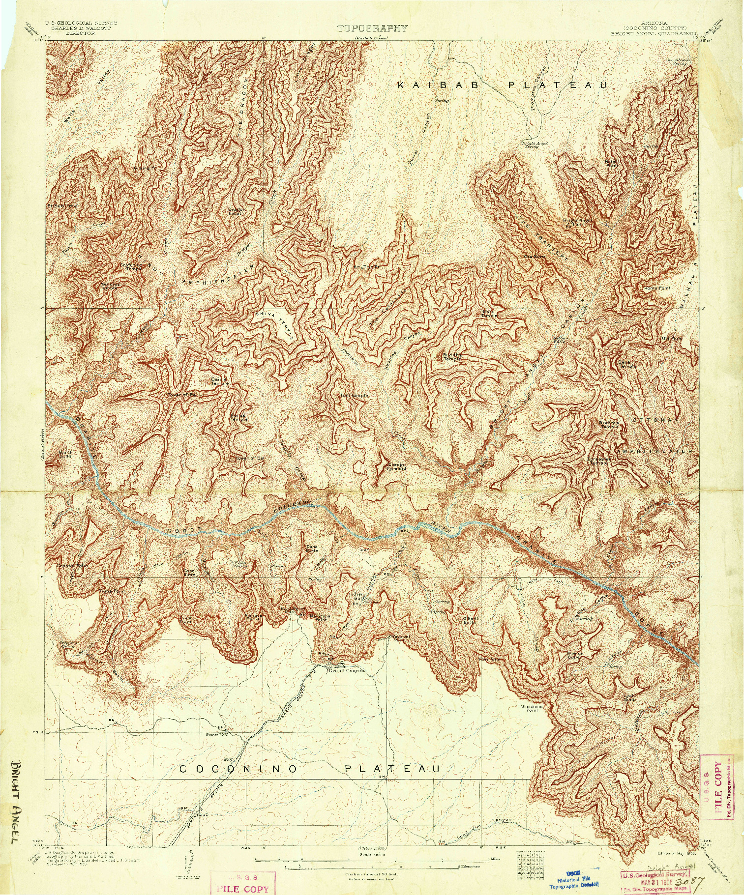 USGS 1:48000-SCALE QUADRANGLE FOR BRIGHT ANGEL, AZ 1906