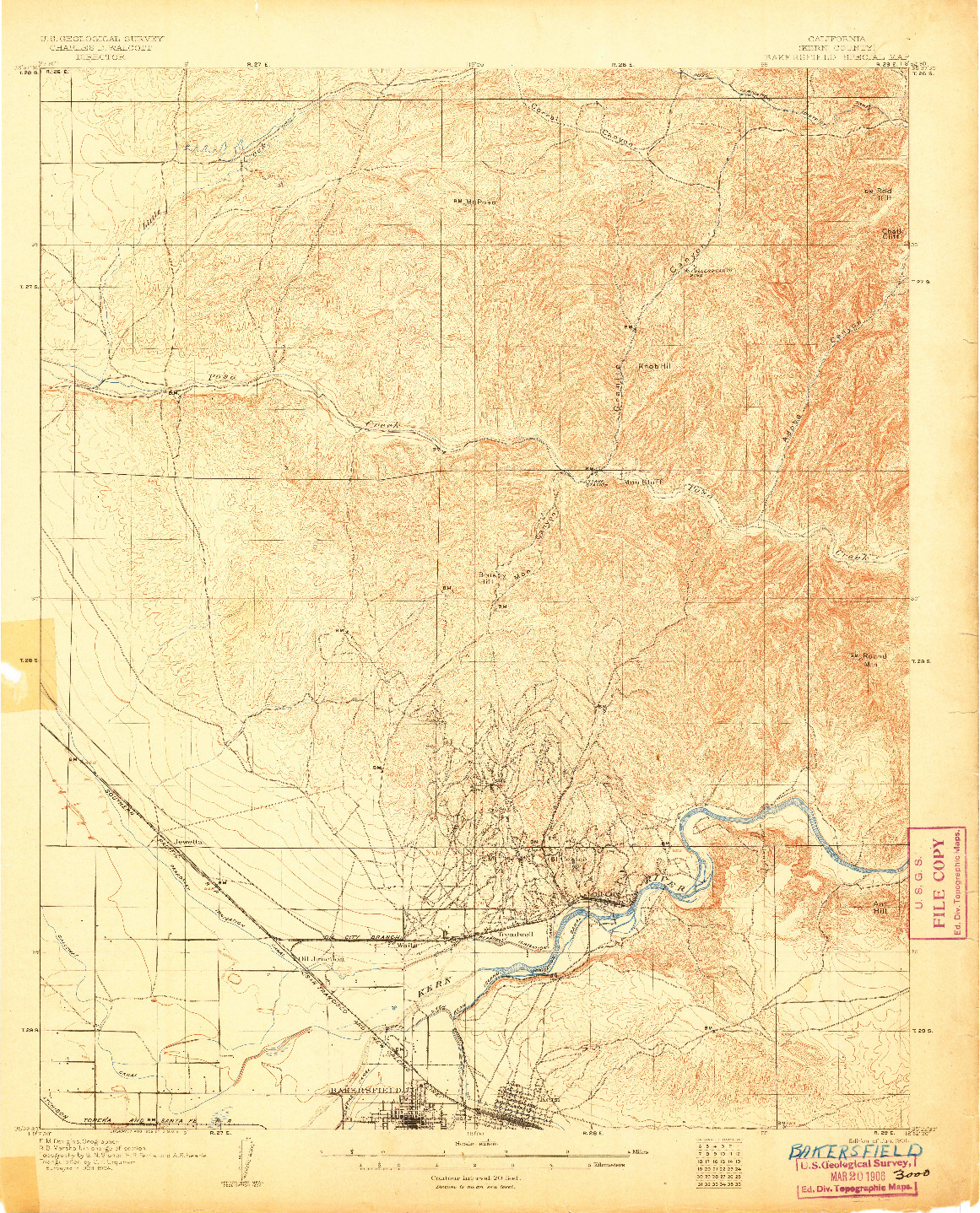 USGS 1:62500-SCALE QUADRANGLE FOR BAKERSFIELD, CA 1906