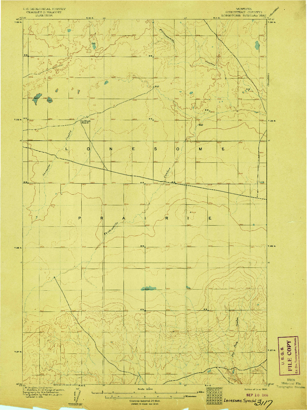 USGS 1:62500-SCALE QUADRANGLE FOR LONESOME, MT 1906