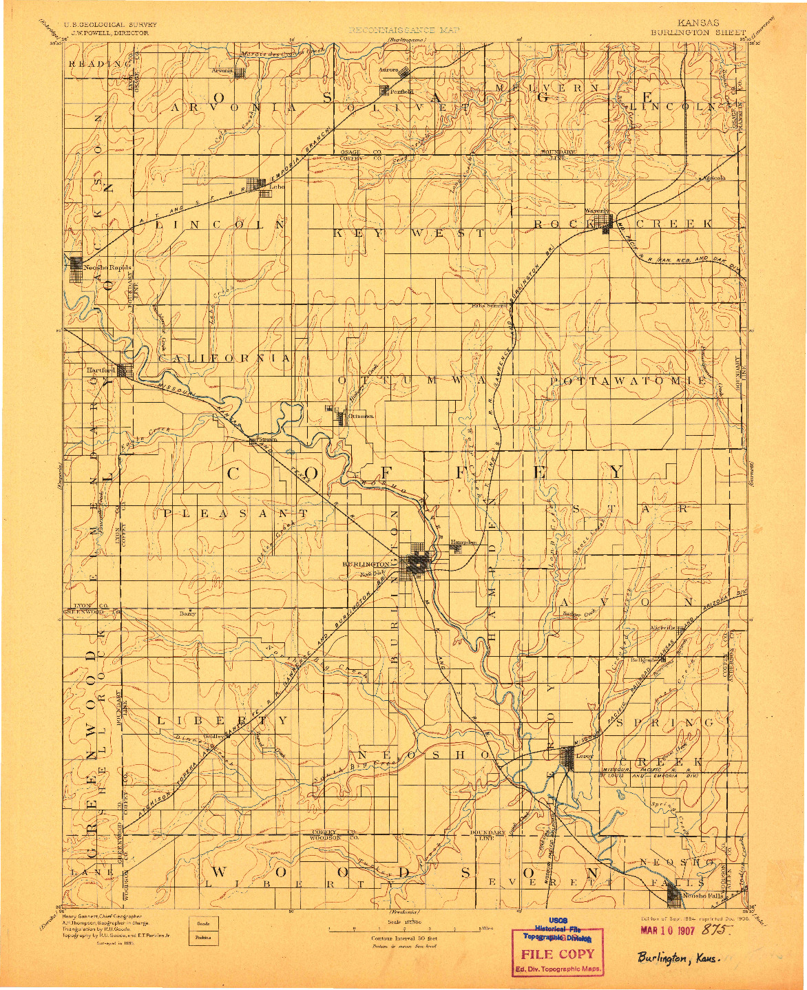 USGS 1:125000-SCALE QUADRANGLE FOR BURLINGTON, KS 1894