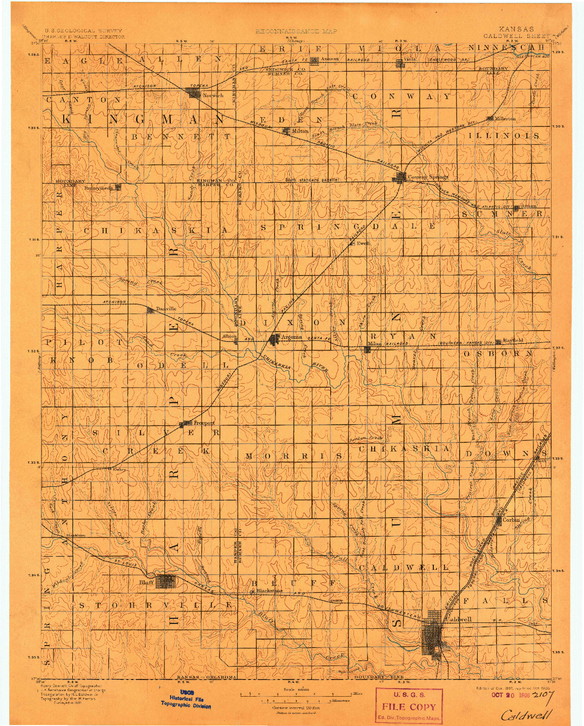 USGS 1:125000-SCALE QUADRANGLE FOR CALDWELL, KS 1897