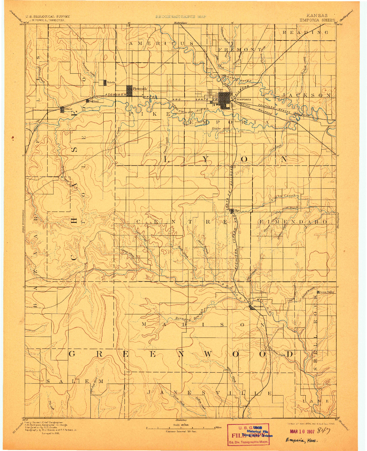 USGS 1:125000-SCALE QUADRANGLE FOR EMPORIA, KS 1894