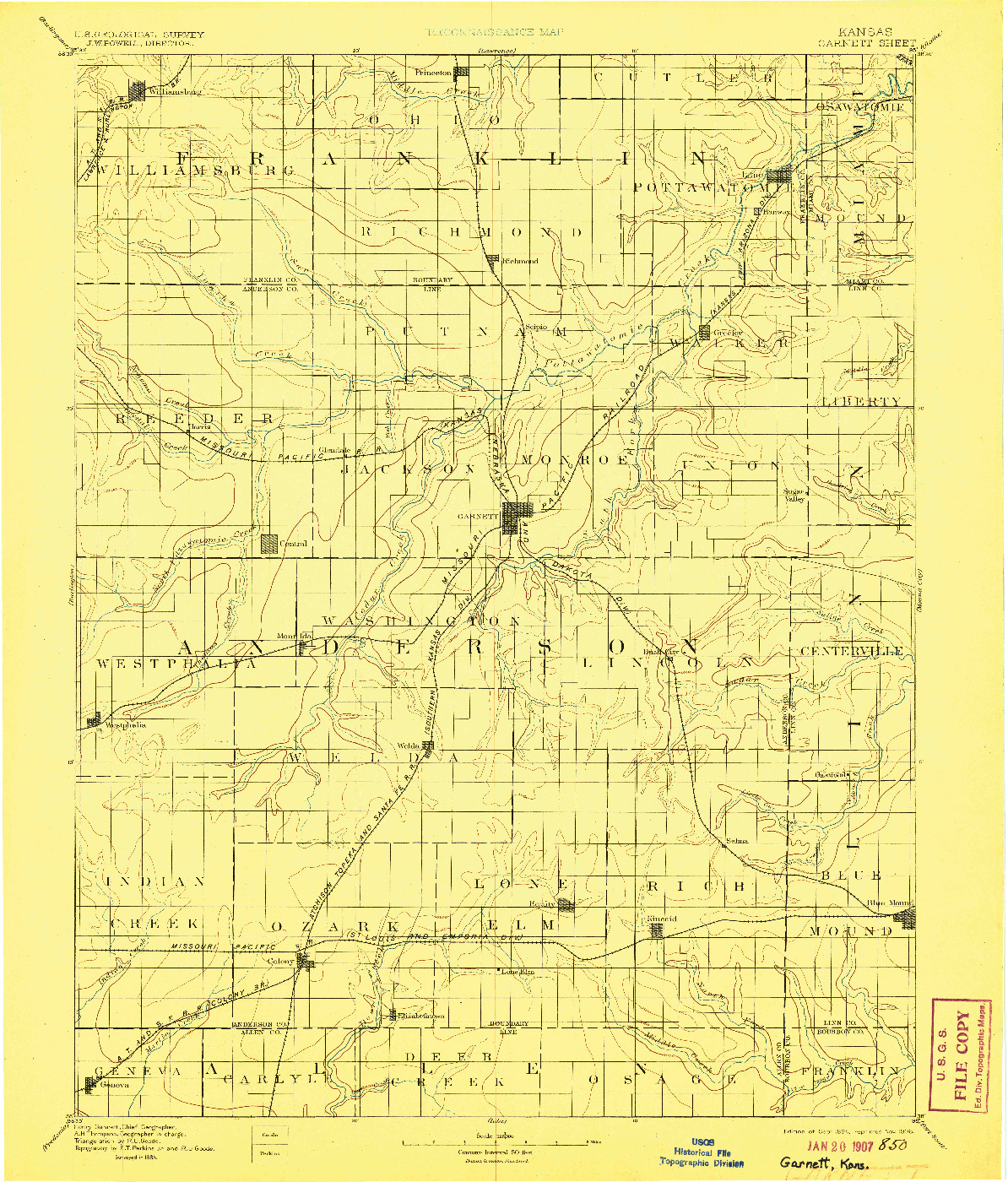 USGS 1:125000-SCALE QUADRANGLE FOR GARNETT, KS 1894