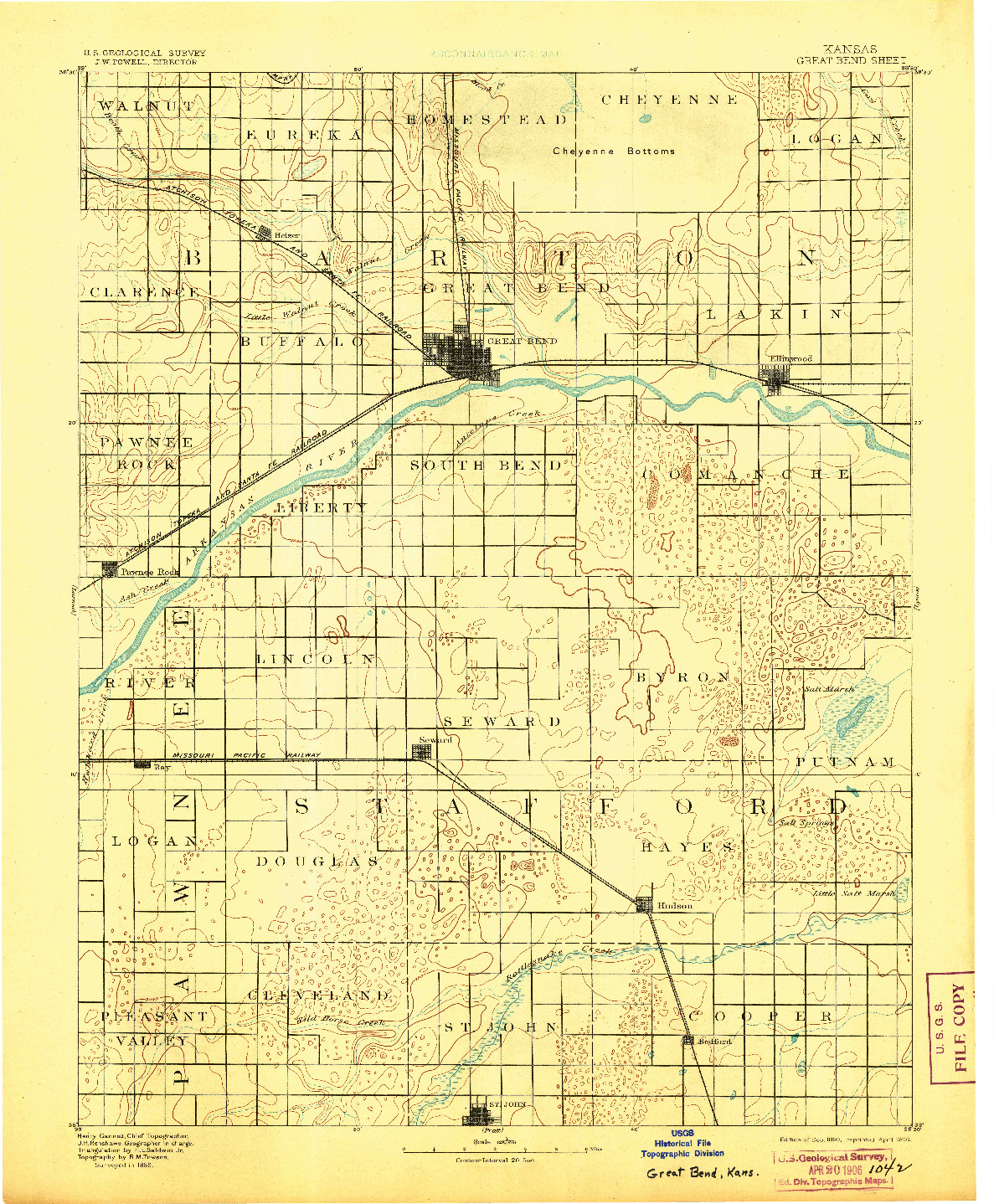 USGS 1:125000-SCALE QUADRANGLE FOR GREAT BEND, KS 1893