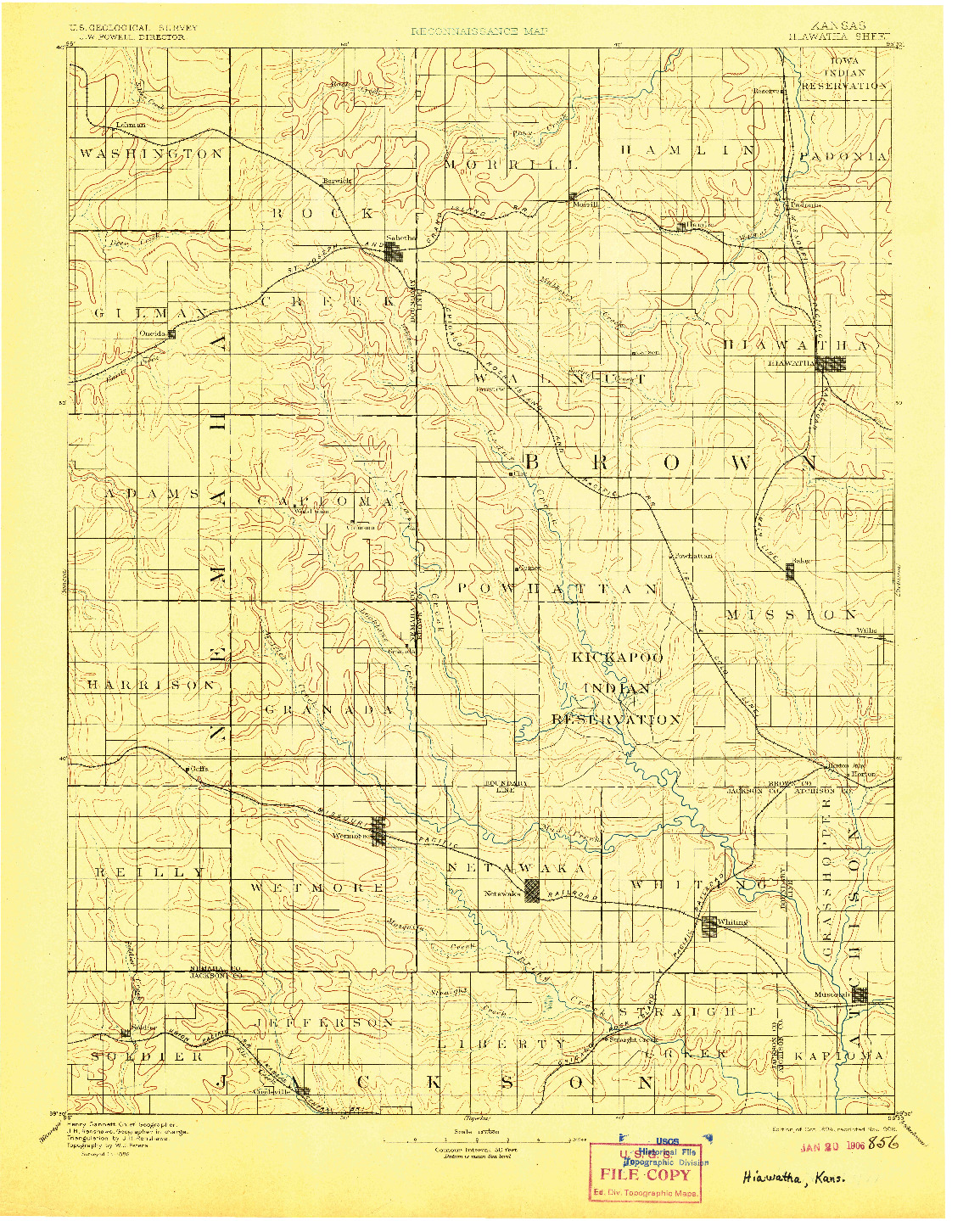 USGS 1:125000-SCALE QUADRANGLE FOR HIAWATHA, KS 1894