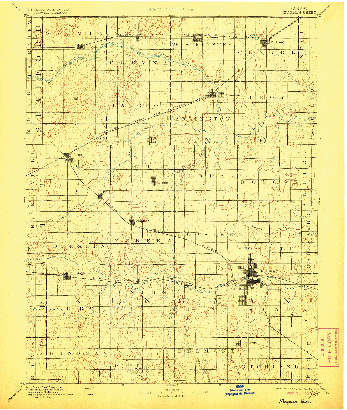 USGS 1:125000-SCALE QUADRANGLE FOR KINGMAN, KS 1894