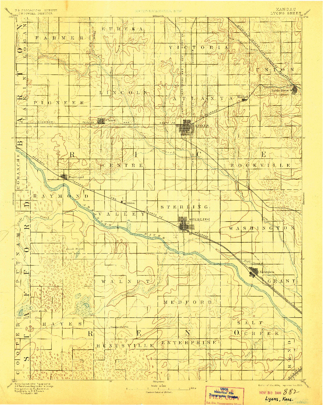 USGS 1:125000-SCALE QUADRANGLE FOR LYONS, KS 1894