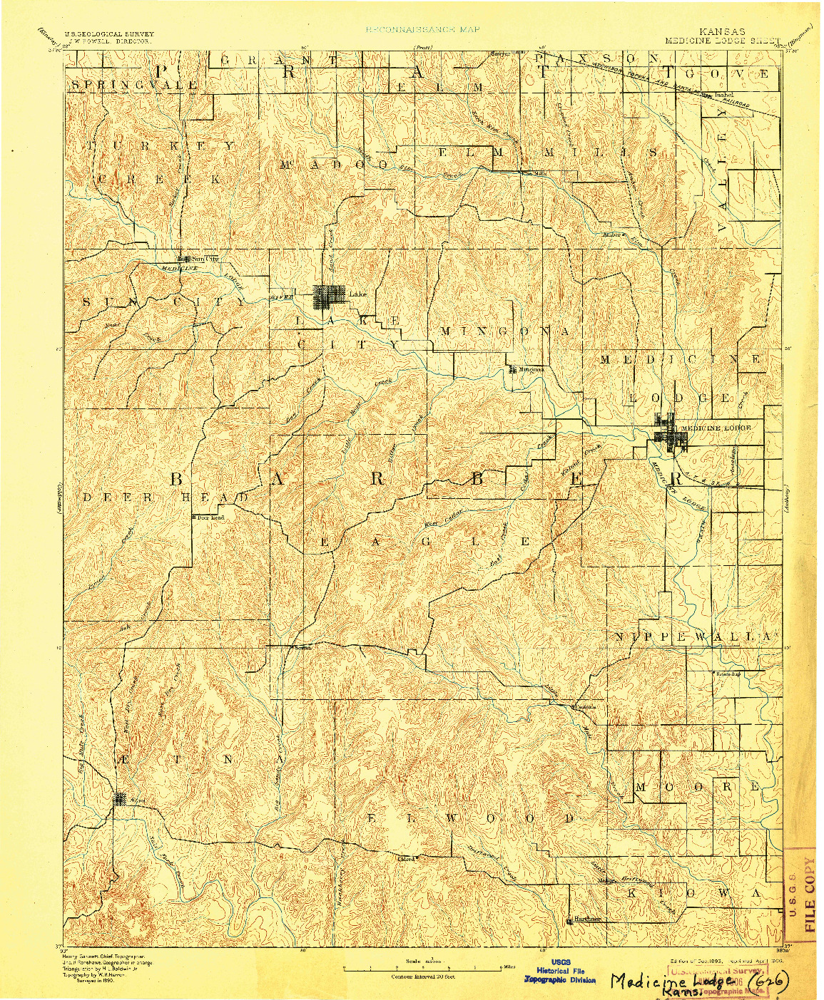 USGS 1:125000-SCALE QUADRANGLE FOR MEDICINE LODGE, KS 1893