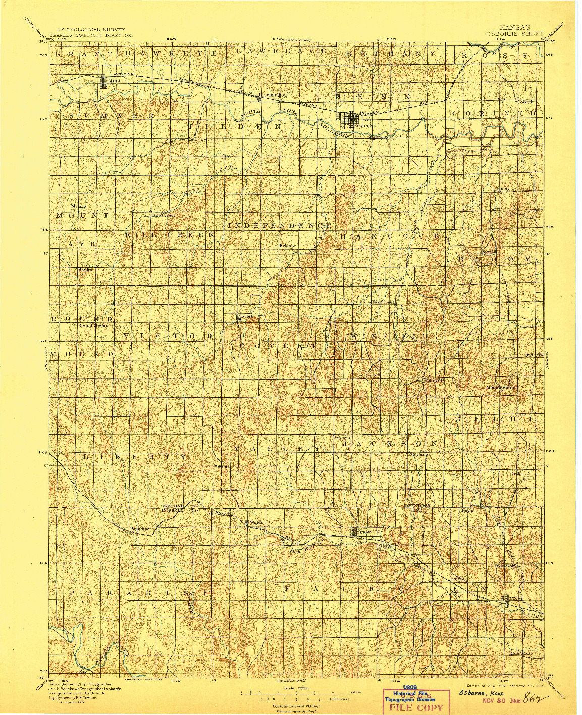 USGS 1:125000-SCALE QUADRANGLE FOR OSBORNE, KS 1896