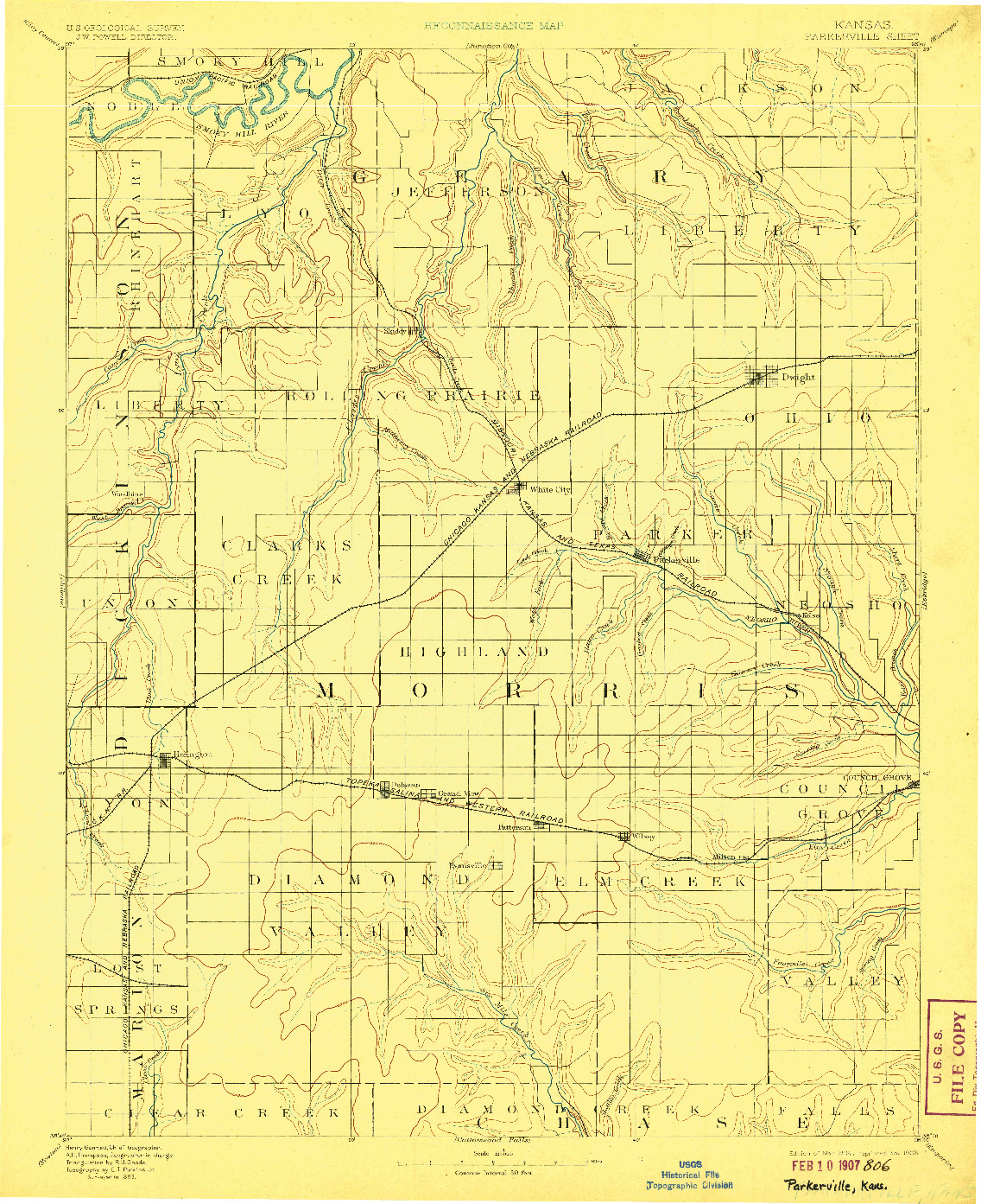 USGS 1:125000-SCALE QUADRANGLE FOR PARKERVILLE, KS 1894