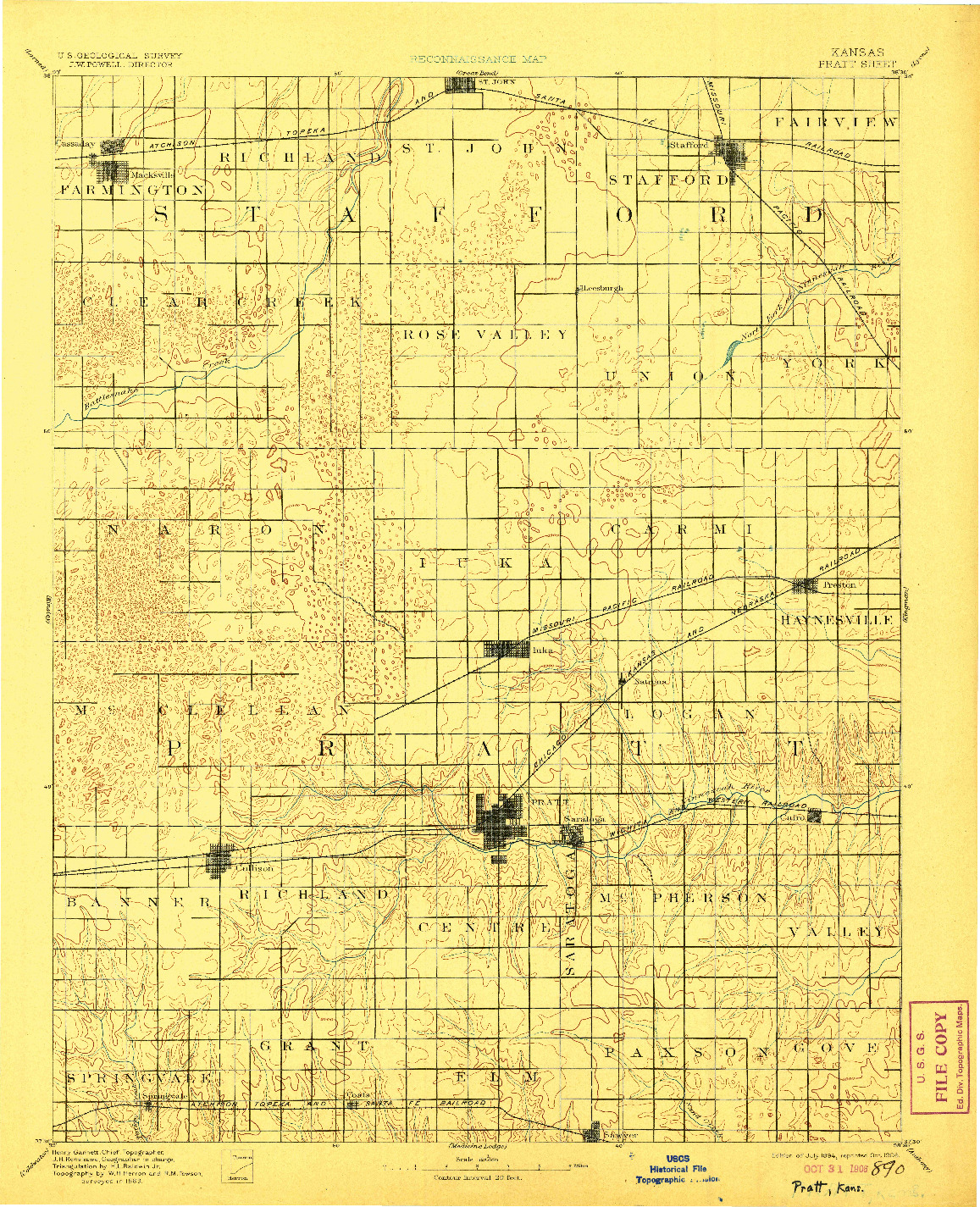 USGS 1:125000-SCALE QUADRANGLE FOR PRATT, KS 1894