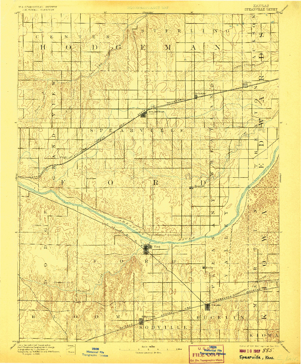 USGS 1:125000-SCALE QUADRANGLE FOR SPEARVILLE, KS 1894