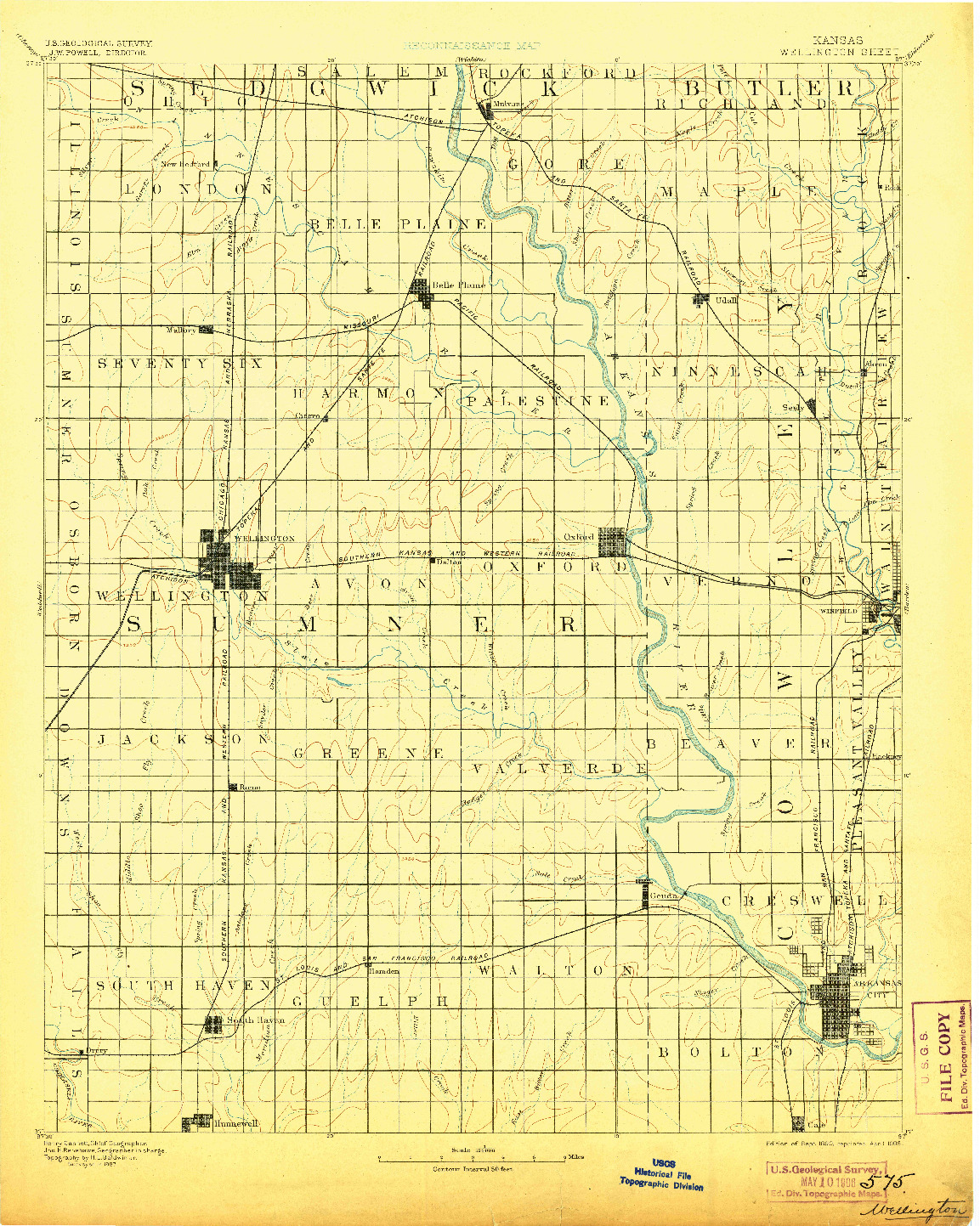 USGS 1:125000-SCALE QUADRANGLE FOR WELLINGTON, KS 1890