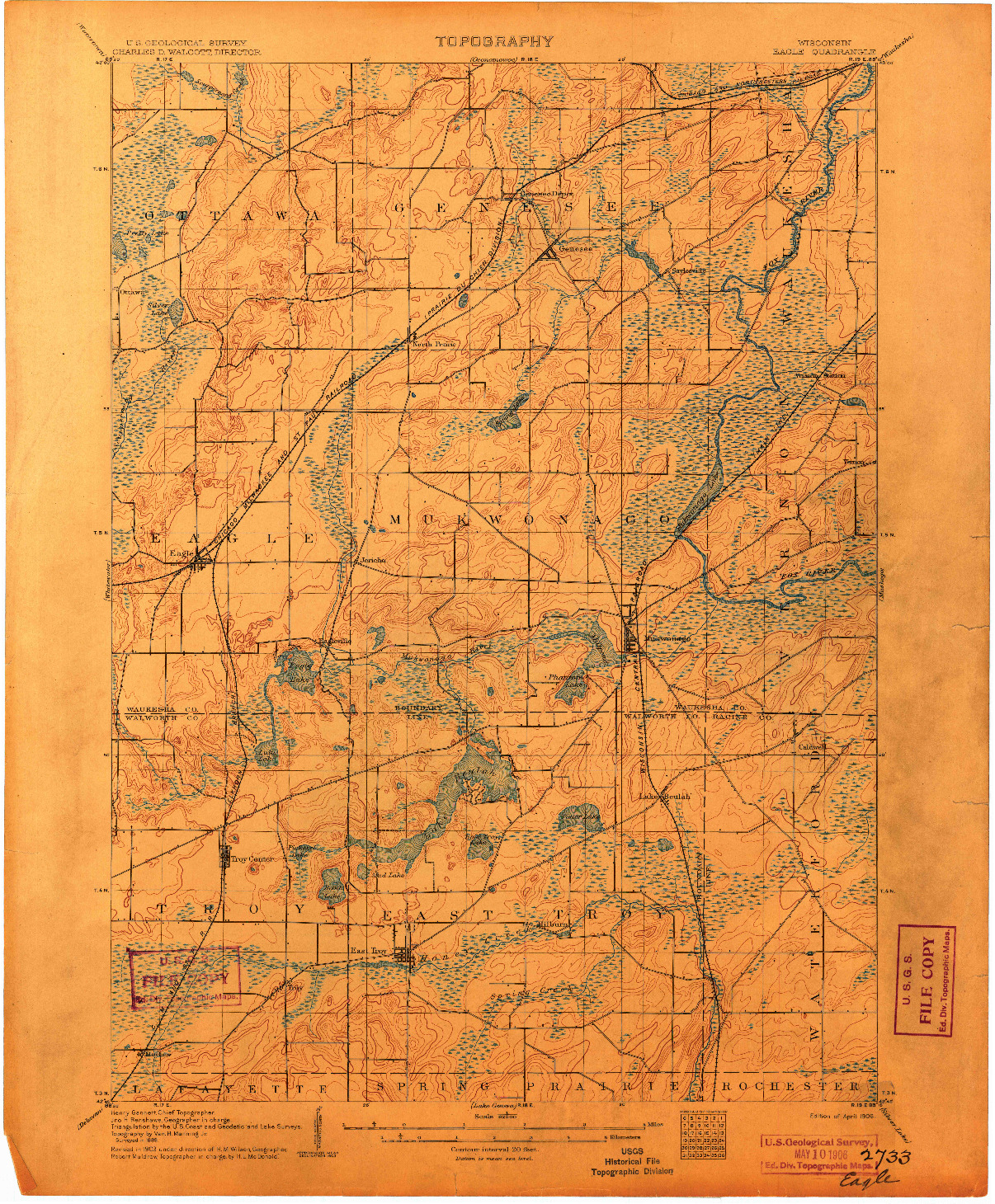 USGS 1:62500-SCALE QUADRANGLE FOR EAGLE, WI 1906