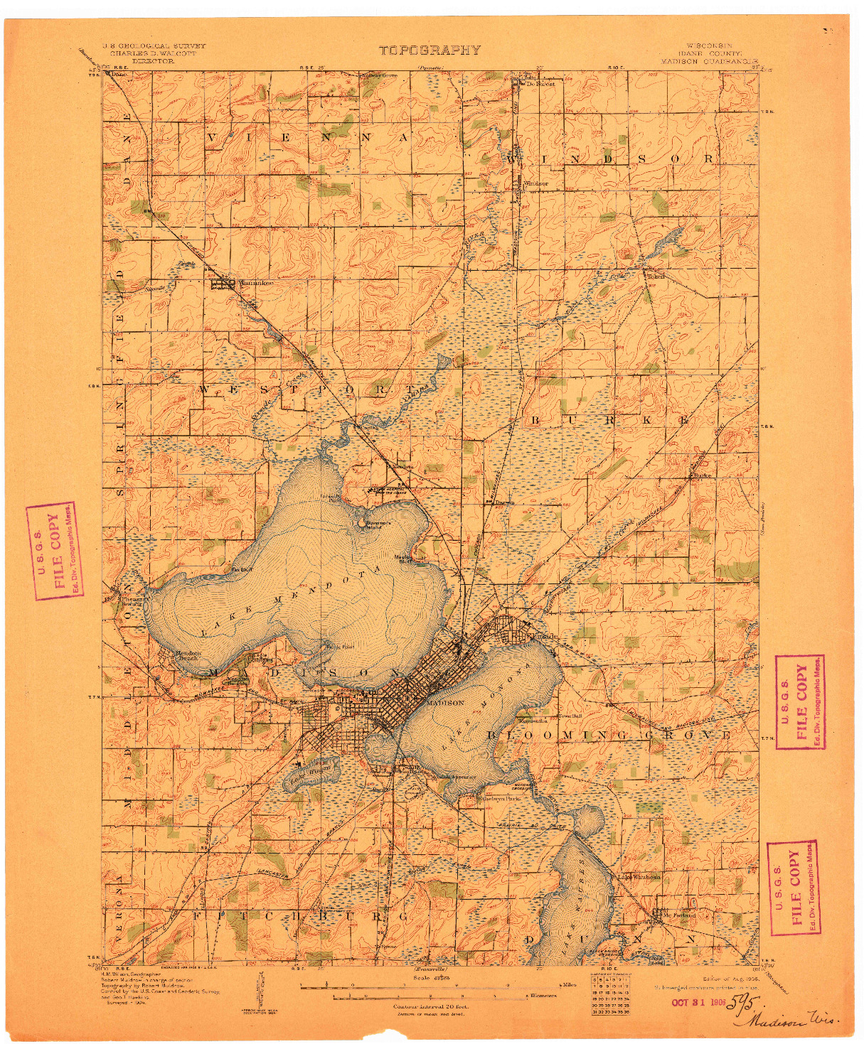 USGS 1:62500-SCALE QUADRANGLE FOR MADISON, WI 1906