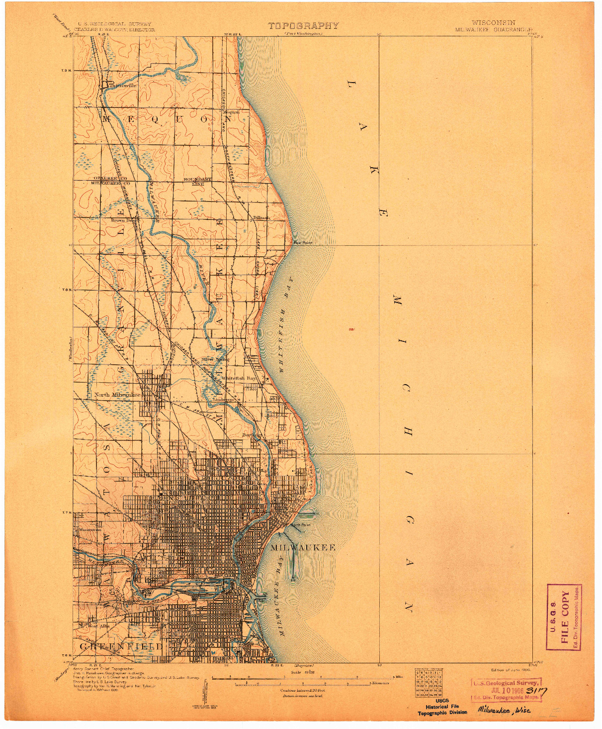 USGS 1:62500-SCALE QUADRANGLE FOR MILWAUKEE, WI 1906