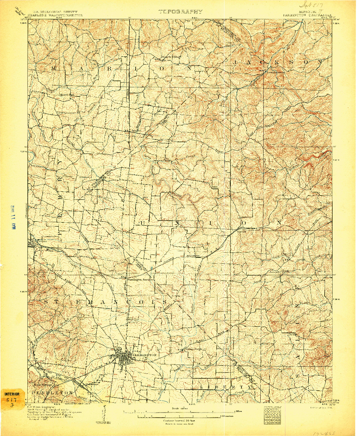 USGS 1:62500-SCALE QUADRANGLE FOR FARMINGTON, MO 1906