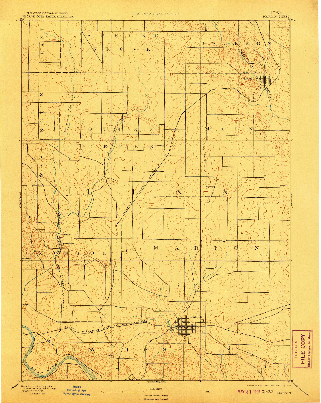 USGS 1:62500-SCALE QUADRANGLE FOR MARION, IA 1889