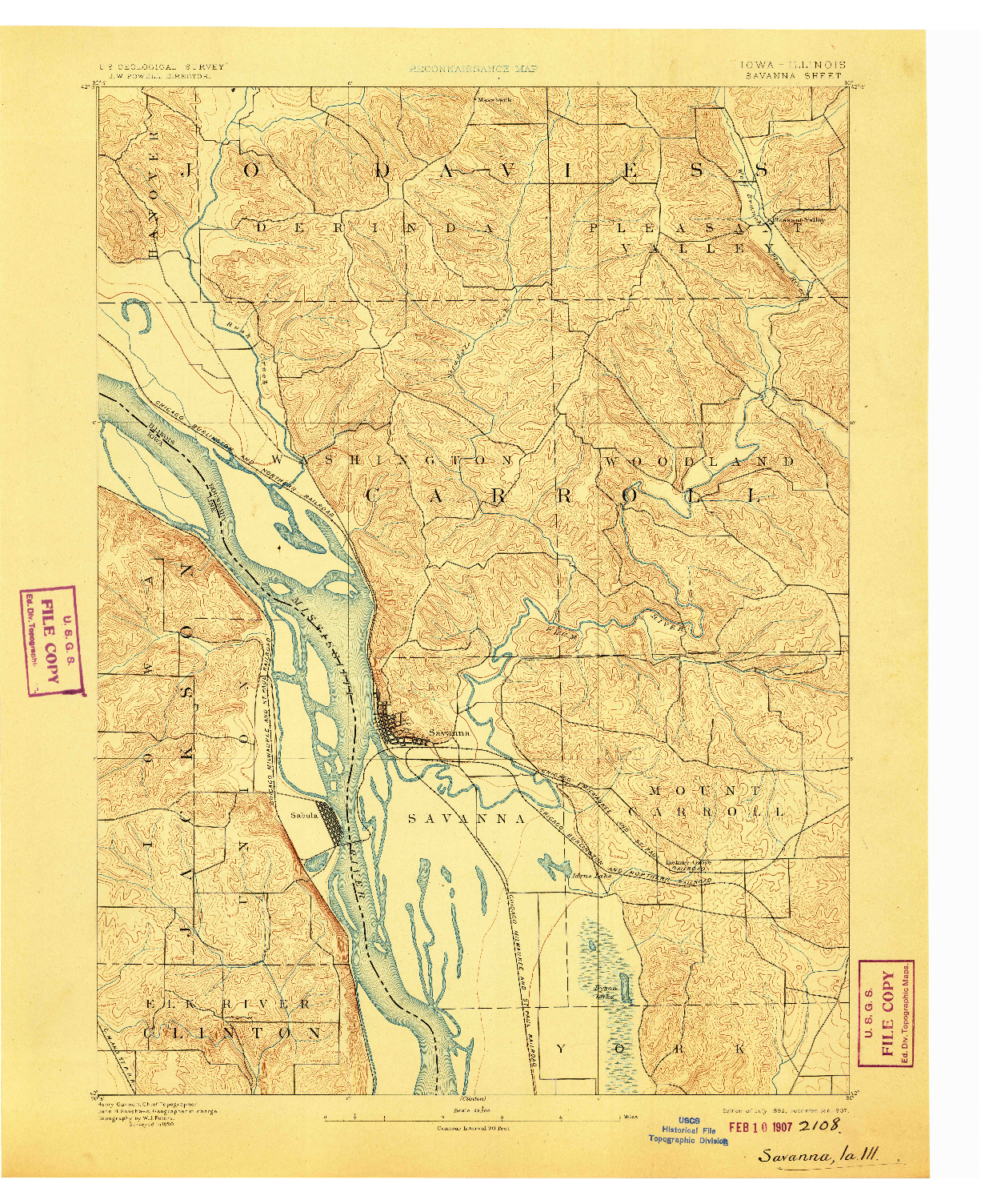 USGS 1:62500-SCALE QUADRANGLE FOR SAVANNA, IA 1892