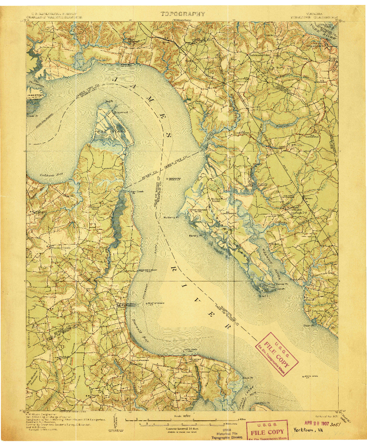 USGS 1:62500-SCALE QUADRANGLE FOR YORKTOWN, VA 1907