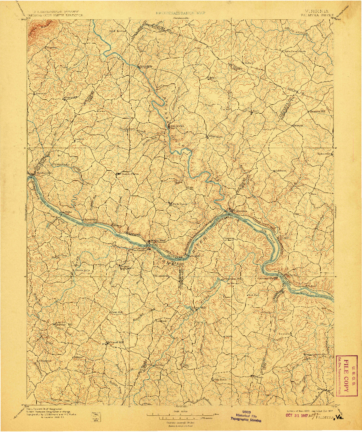 USGS 1:125000-SCALE QUADRANGLE FOR PALMYRA, VA 1897