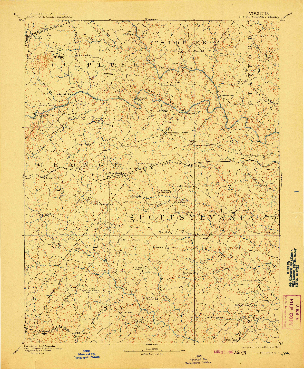 USGS 1:125000-SCALE QUADRANGLE FOR SPOTTSYLVANIA, VA 1892