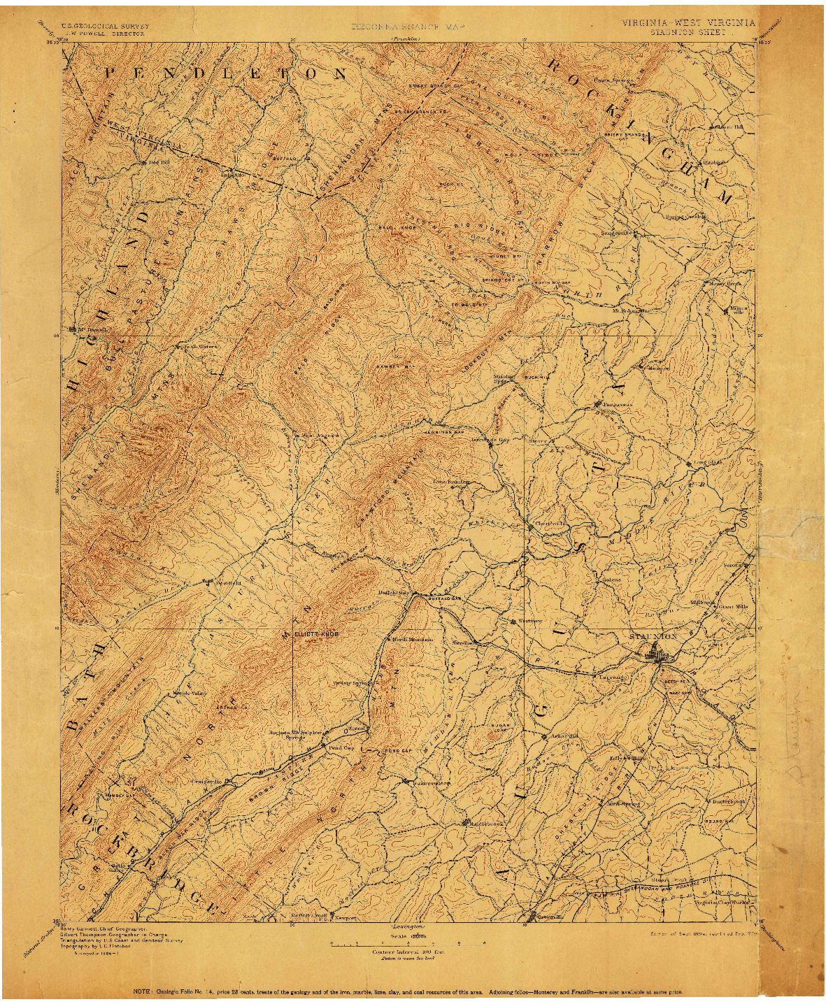 USGS 1:125000-SCALE QUADRANGLE FOR STAUNTON, VA 1894