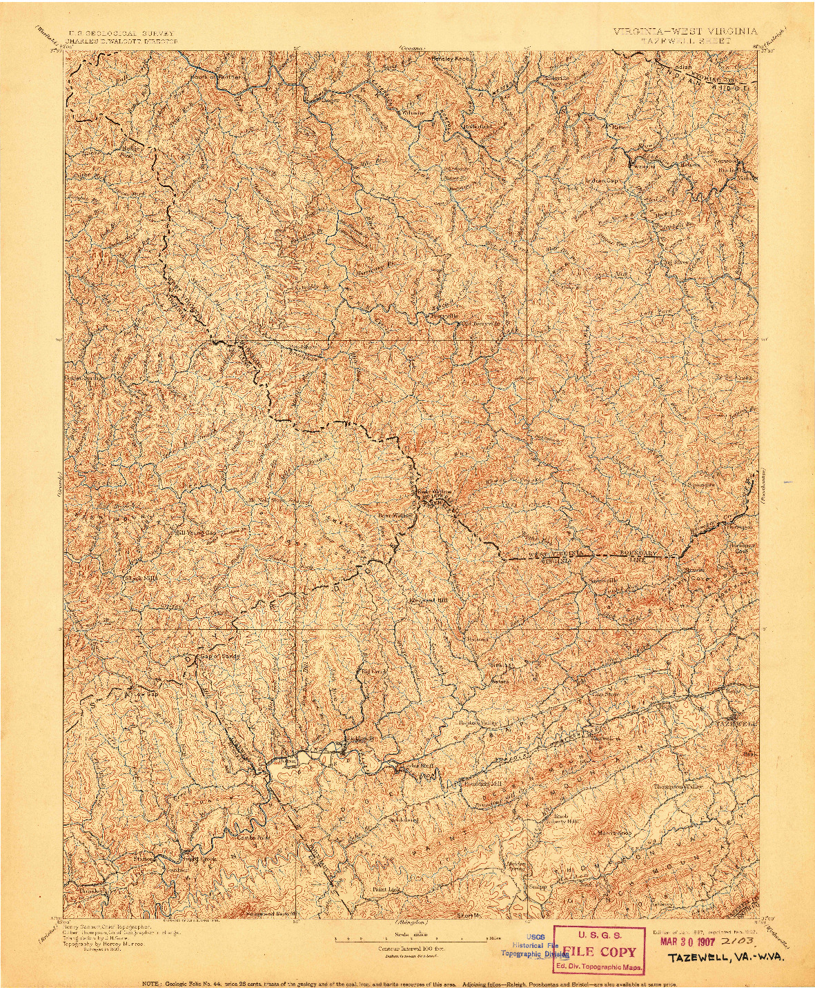 USGS 1:125000-SCALE QUADRANGLE FOR TAZEWELL, VA 1897