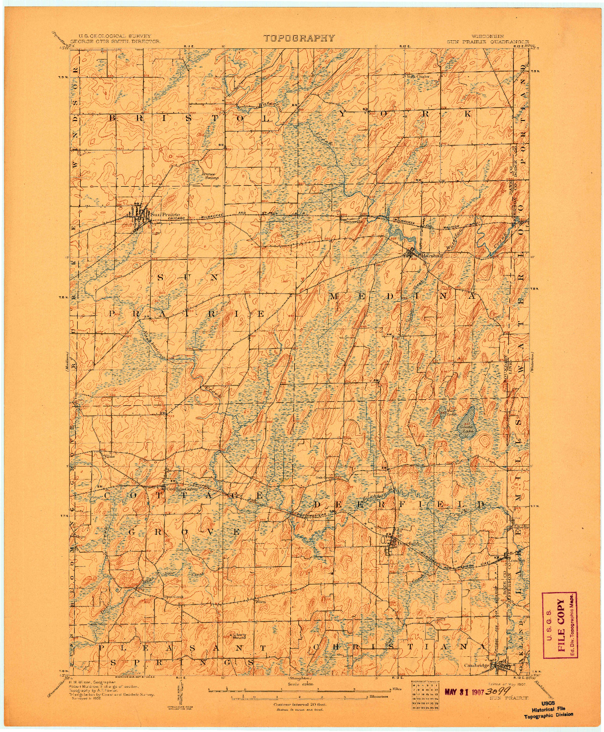 USGS 1:62500-SCALE QUADRANGLE FOR SUN PRAIRIE, WI 1907