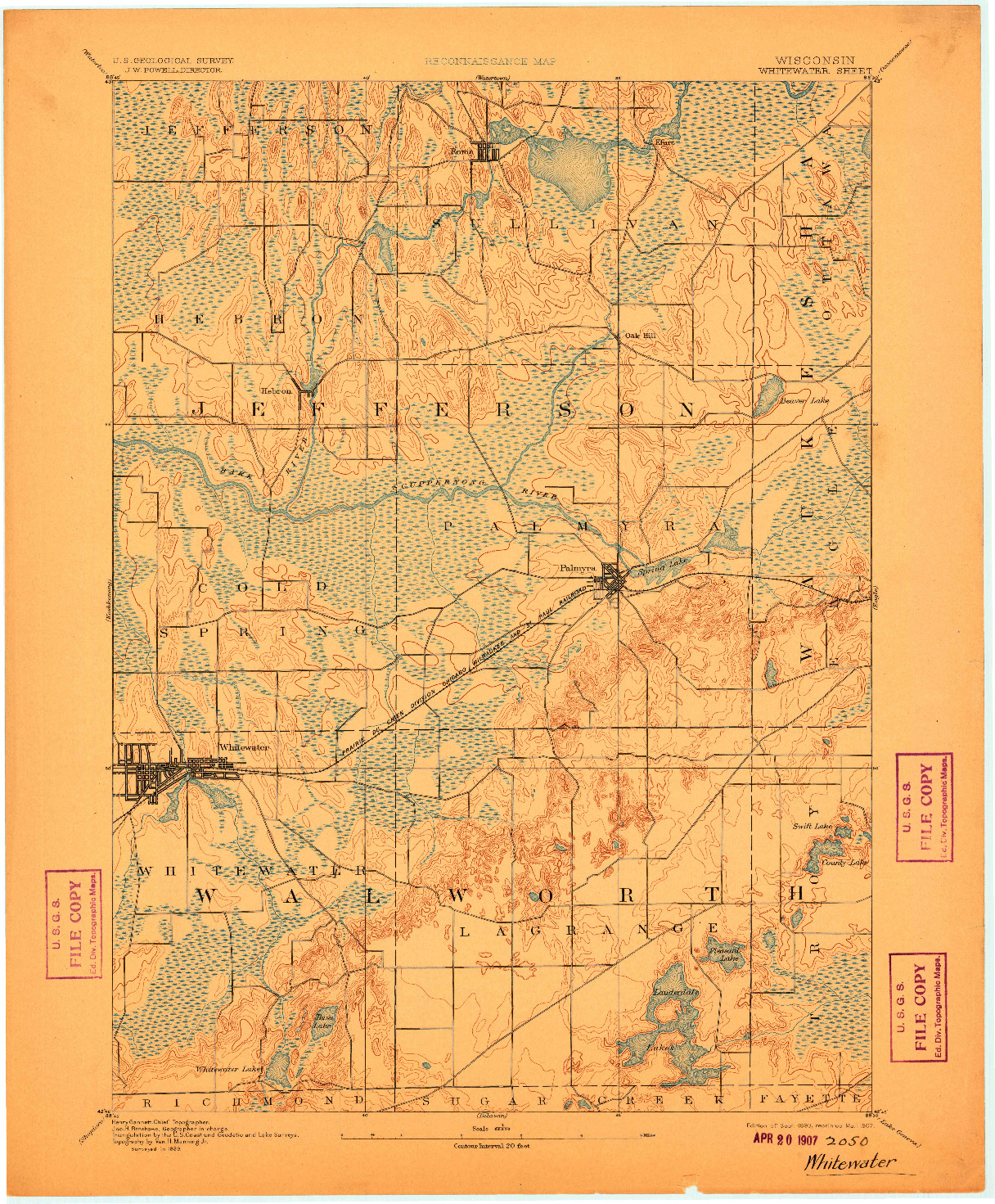 USGS 1:62500-SCALE QUADRANGLE FOR WHITEWATER, WI 1893