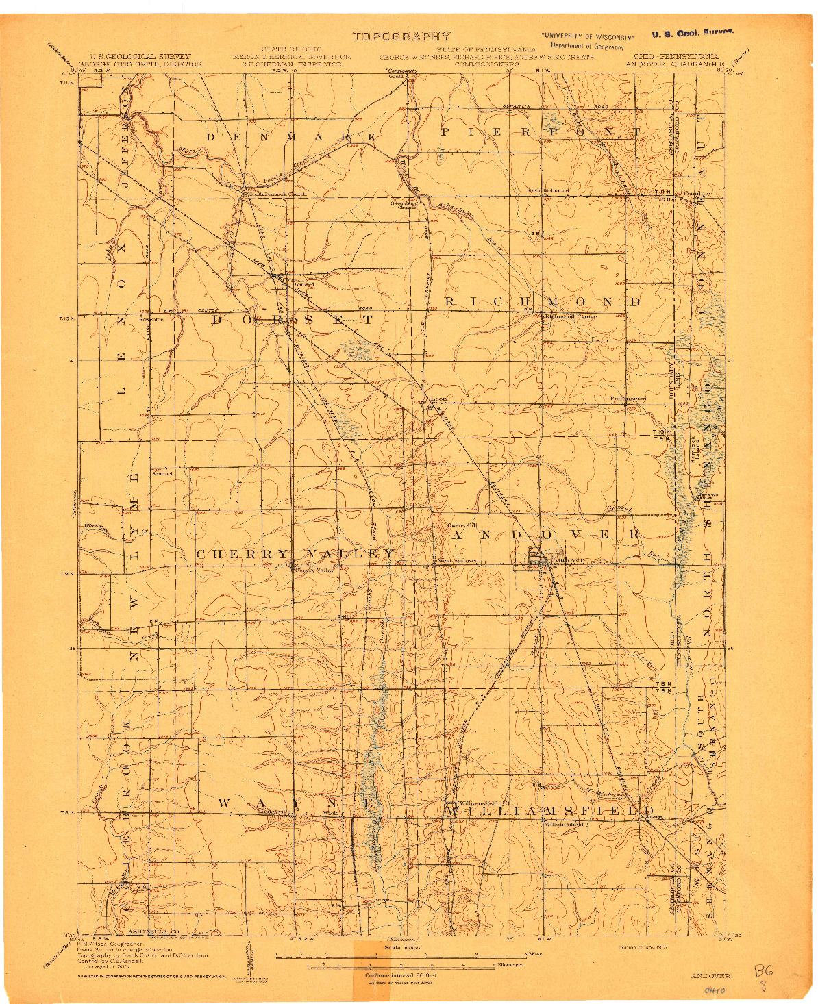 USGS 1:62500-SCALE QUADRANGLE FOR ANDOVER, OH 1907