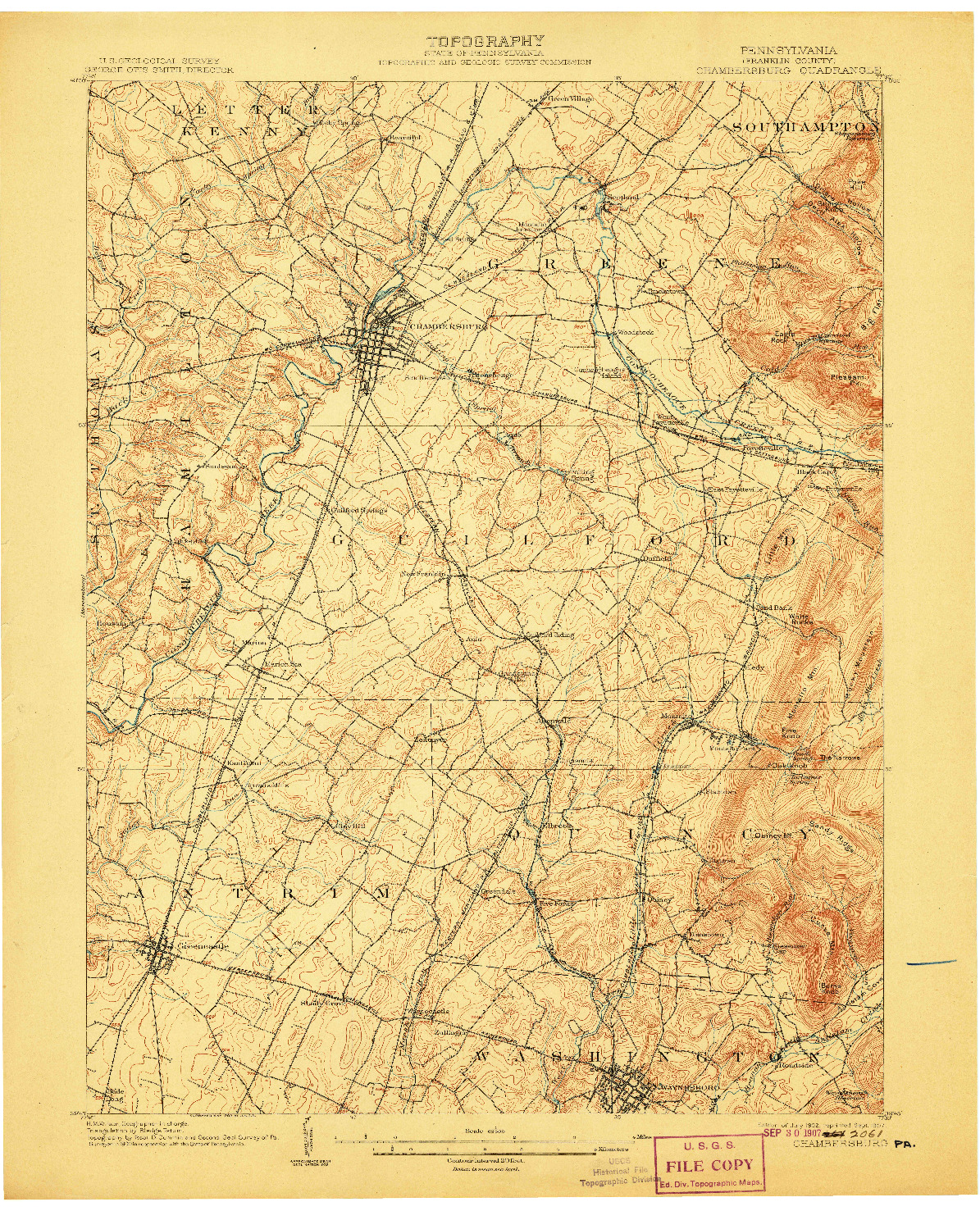 USGS 1:62500-SCALE QUADRANGLE FOR CHAMBERSBURG, PA 1902