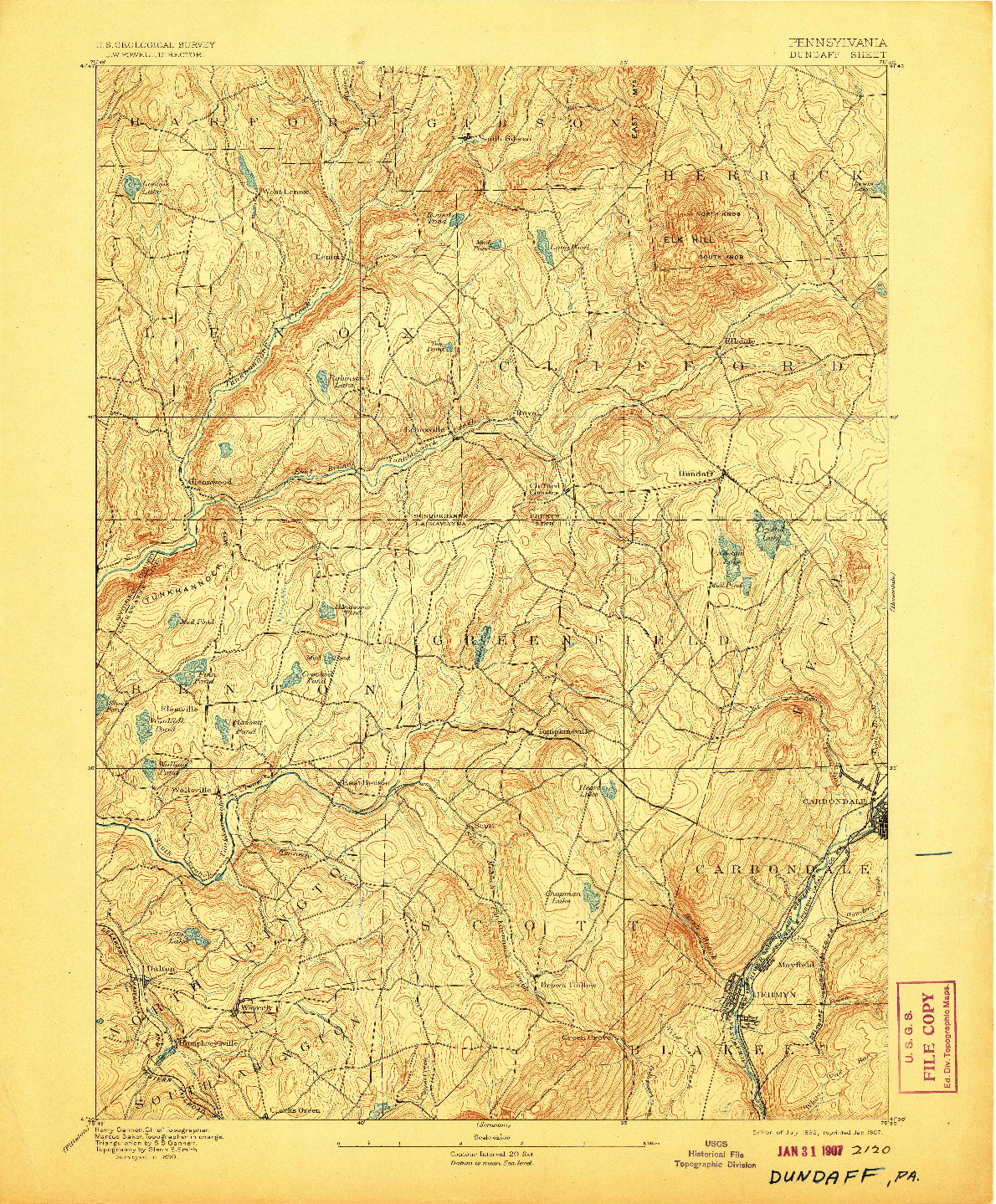 USGS 1:62500-SCALE QUADRANGLE FOR DUNDAFF, PA 1892