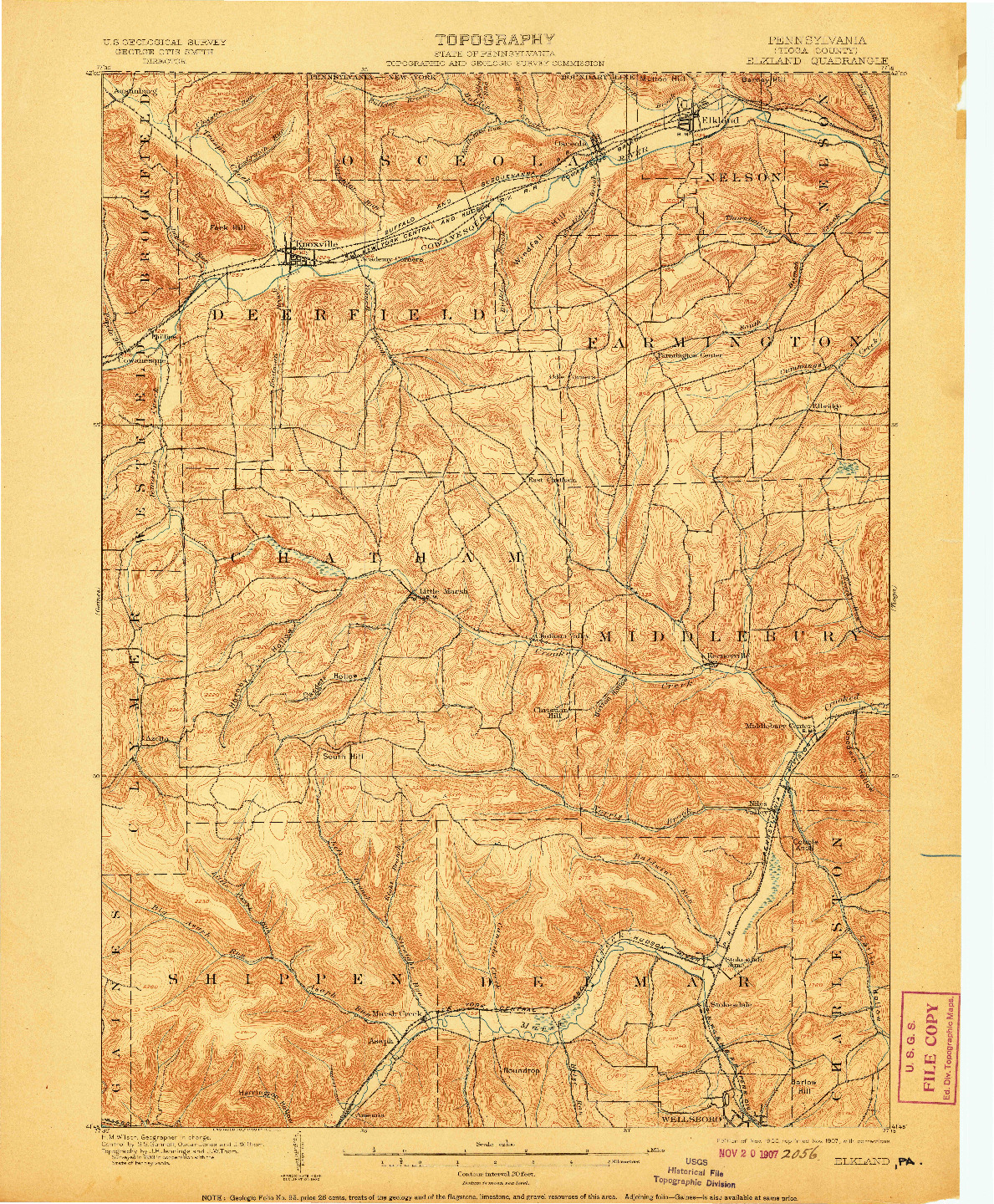 USGS 1:62500-SCALE QUADRANGLE FOR ELKLAND, PA 1900