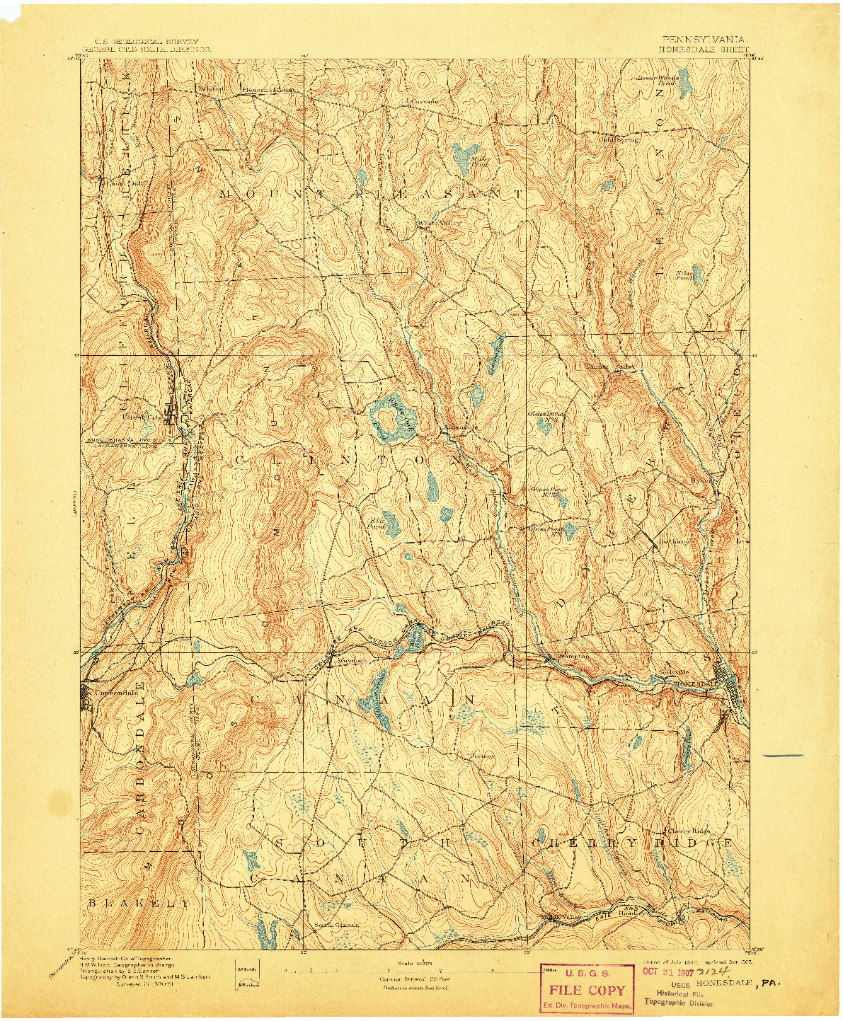 USGS 1:62500-SCALE QUADRANGLE FOR HONESDALE, PA 1892