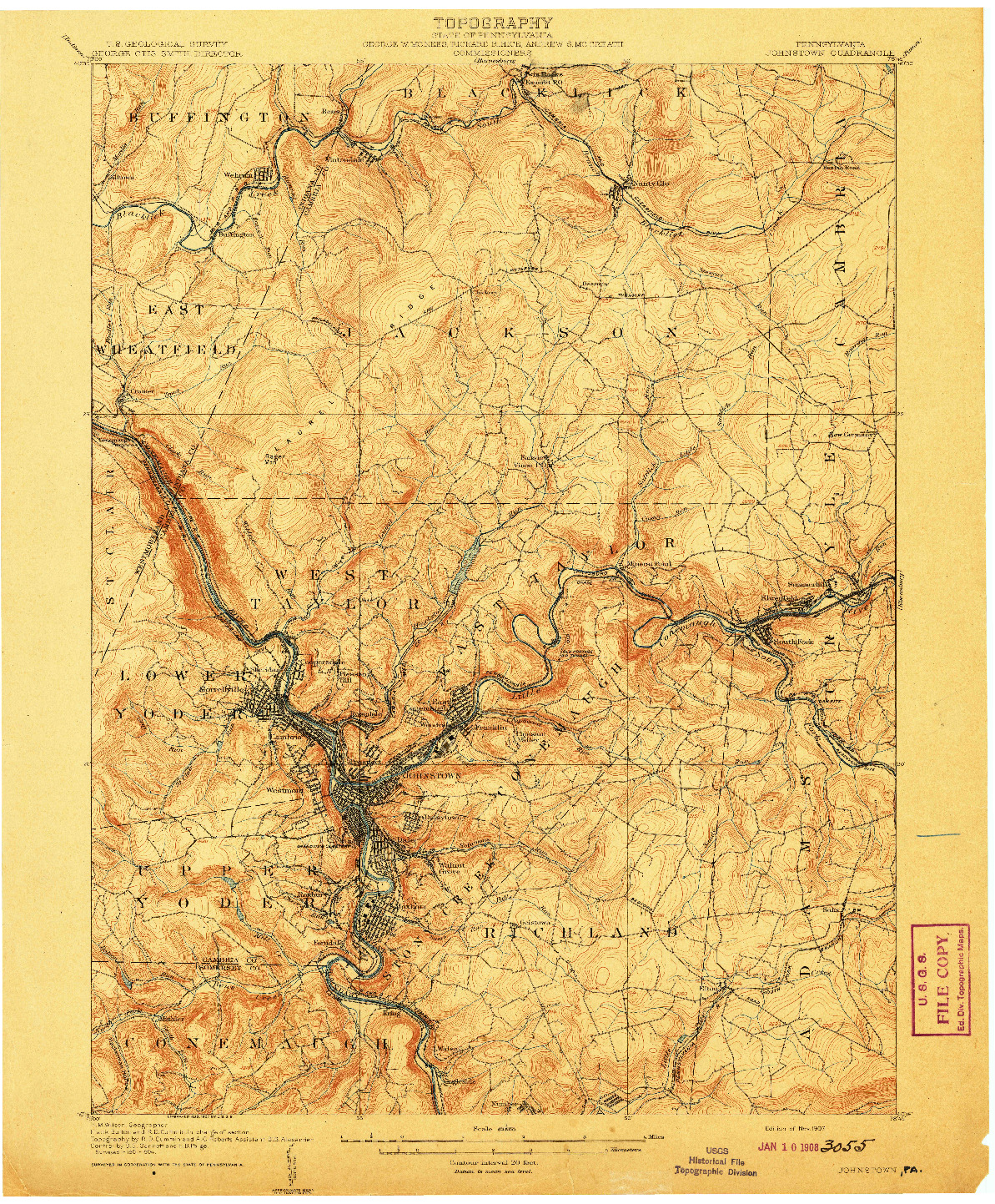 USGS 1:62500-SCALE QUADRANGLE FOR JOHNSTOWN, PA 1907